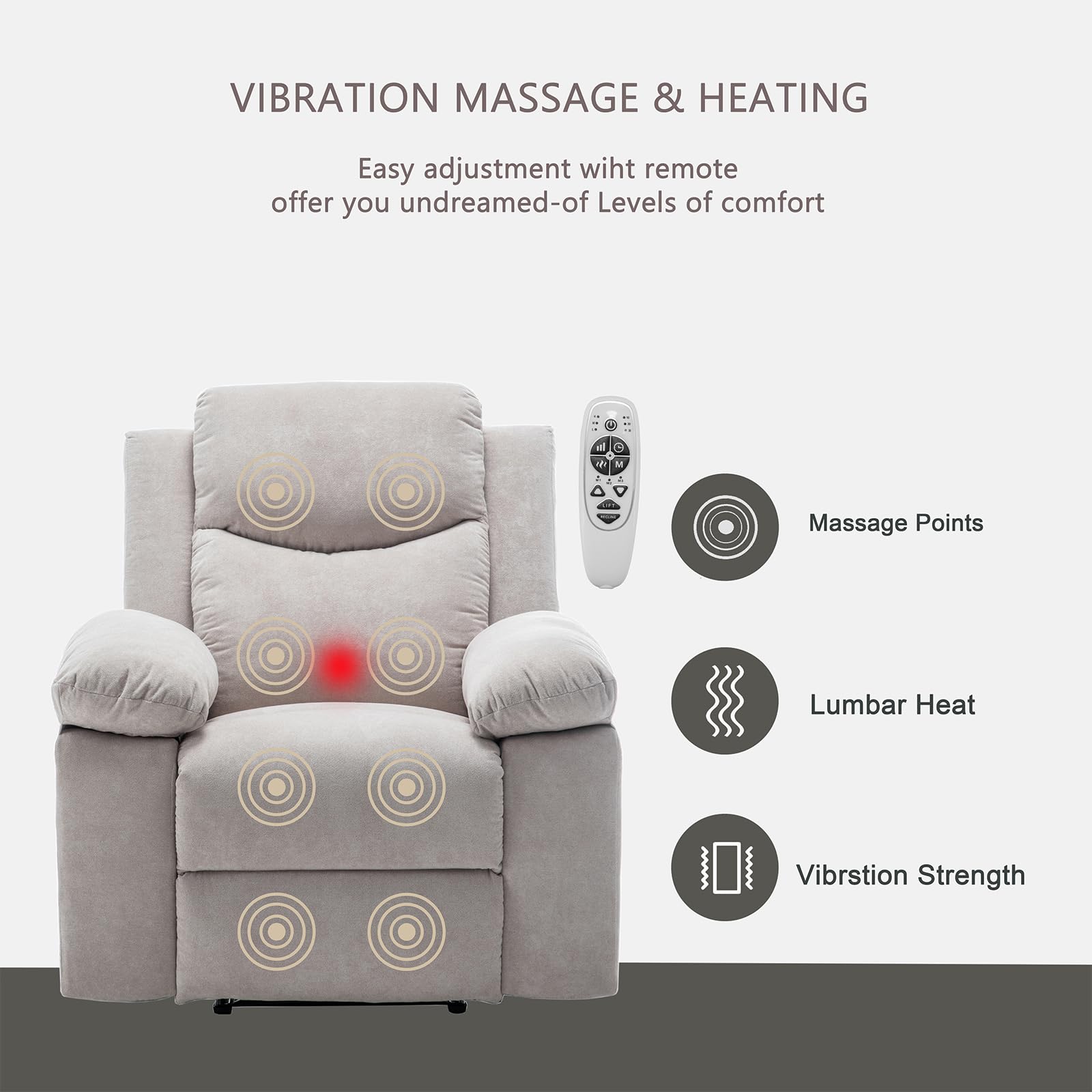 Adjustable Power Recliner Chair with Massage & Heating - Electric Lift Reclining Sofa for Living Room, Bedroom - Ergonomic Comfort for Relaxation, Watching TV & Napping (Beige)