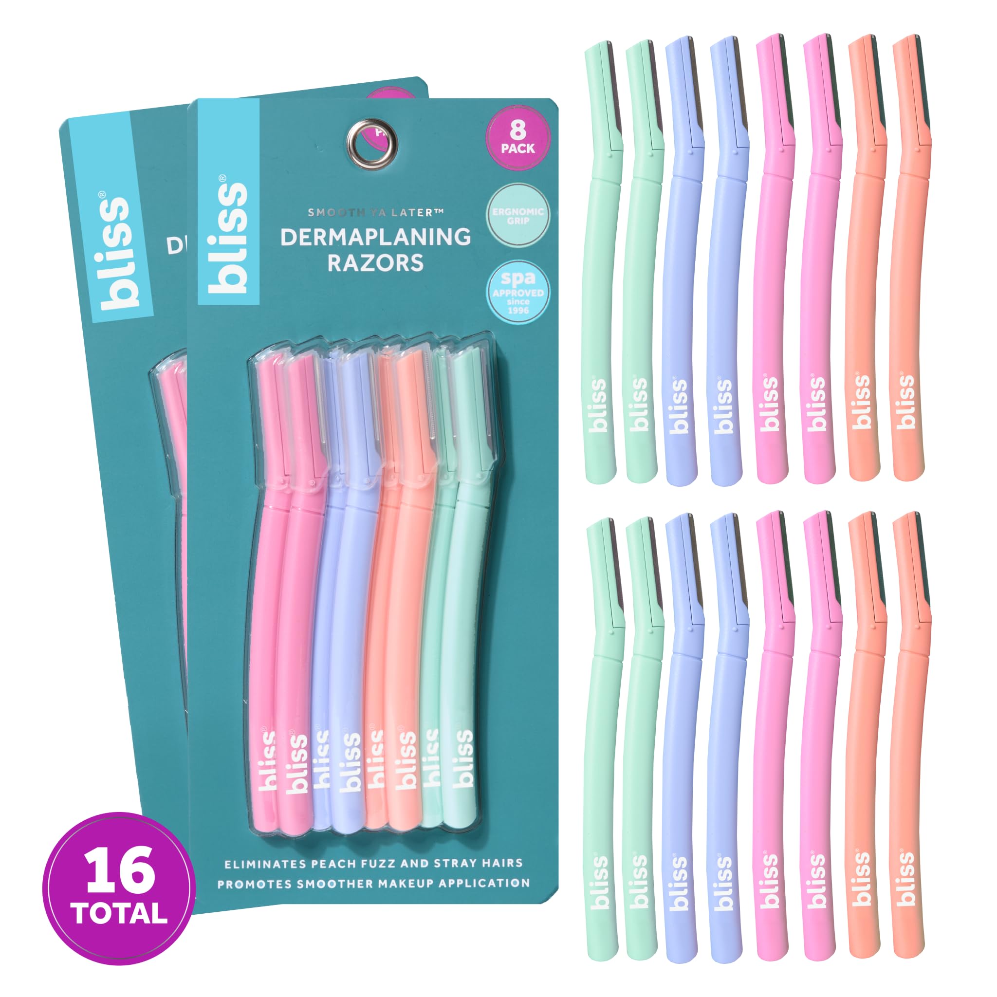 Bliss Dermaplane Razor - 16 Pack Professional Facial Razors for Women | Eyebrow Shaping, Fine Hair Removal & Skin Exfoliation | Dermaplaning Tool for Smooth Skin - Perfect for At-Home Spa Days & Pre-Makeup Prep