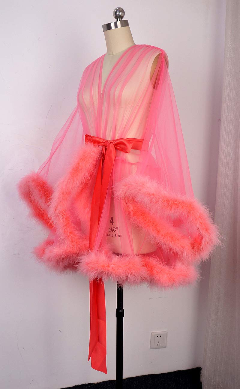 Sexy Feather Bridal Robe - Marabou Tulle Illusion Long Wedding Scarf - Custom Made Lingerie for Bridal Shower, Honeymoon & Boudoir Photography