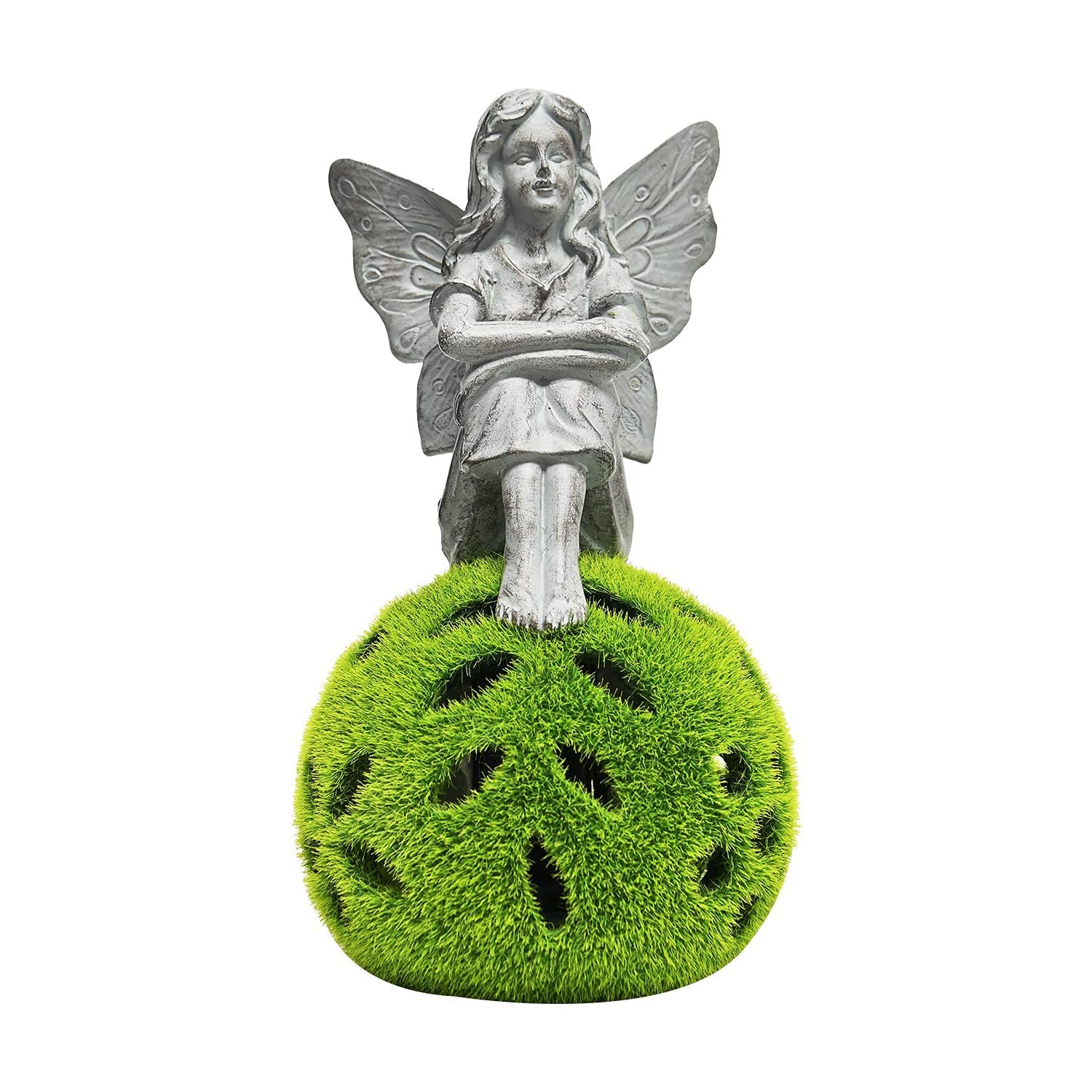 ASWASA Solar-Powered Flocked Garden Fairy Statue - 4.9x4.9x9.3 Inch Outdoor Decor with LED Lights for Patio, Lawn, Yard - Weather-Resistant Housewarming Gift for Garden, Porch & Backyard Decoration (Perfect for Fairy Gardens, Flower Beds & Nighttime Ambience)