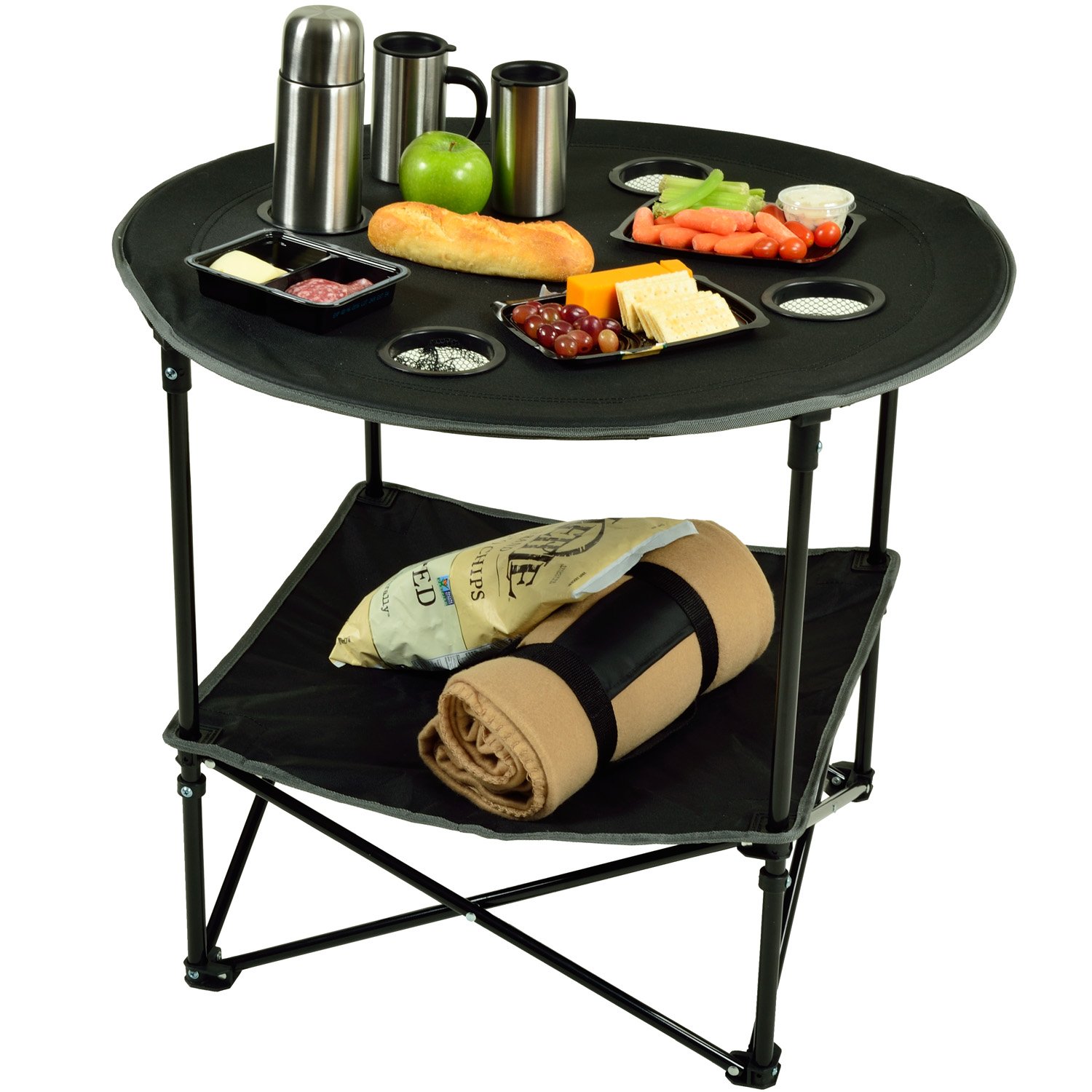 Foldable Compact Canvas Picnic Table for Outdoor Camping, Beach, BBQ & Travel - Portable in Carrying Case (Black) - Perfect for Picnics, Tailgating & Backyard Gatherings