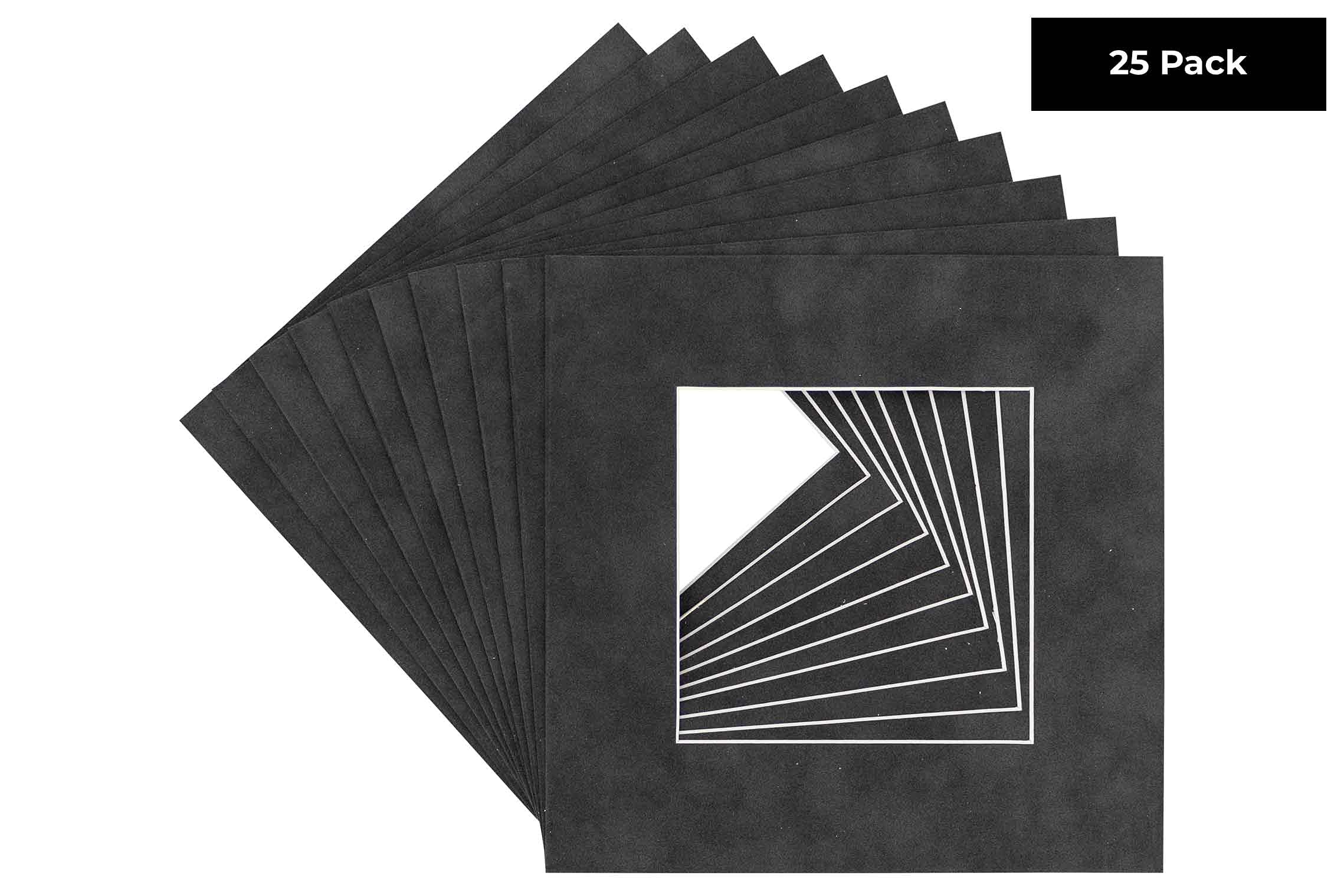 CountryArtHouse Acid-Free Ash Suede 16x16 Picture Frame Mats with White Core Bevel Cut - Fits 8x8 Photos in 16x16 Frames - Pack of 25 - Perfect for Scrapbooking, Photo Displays & Home Decor