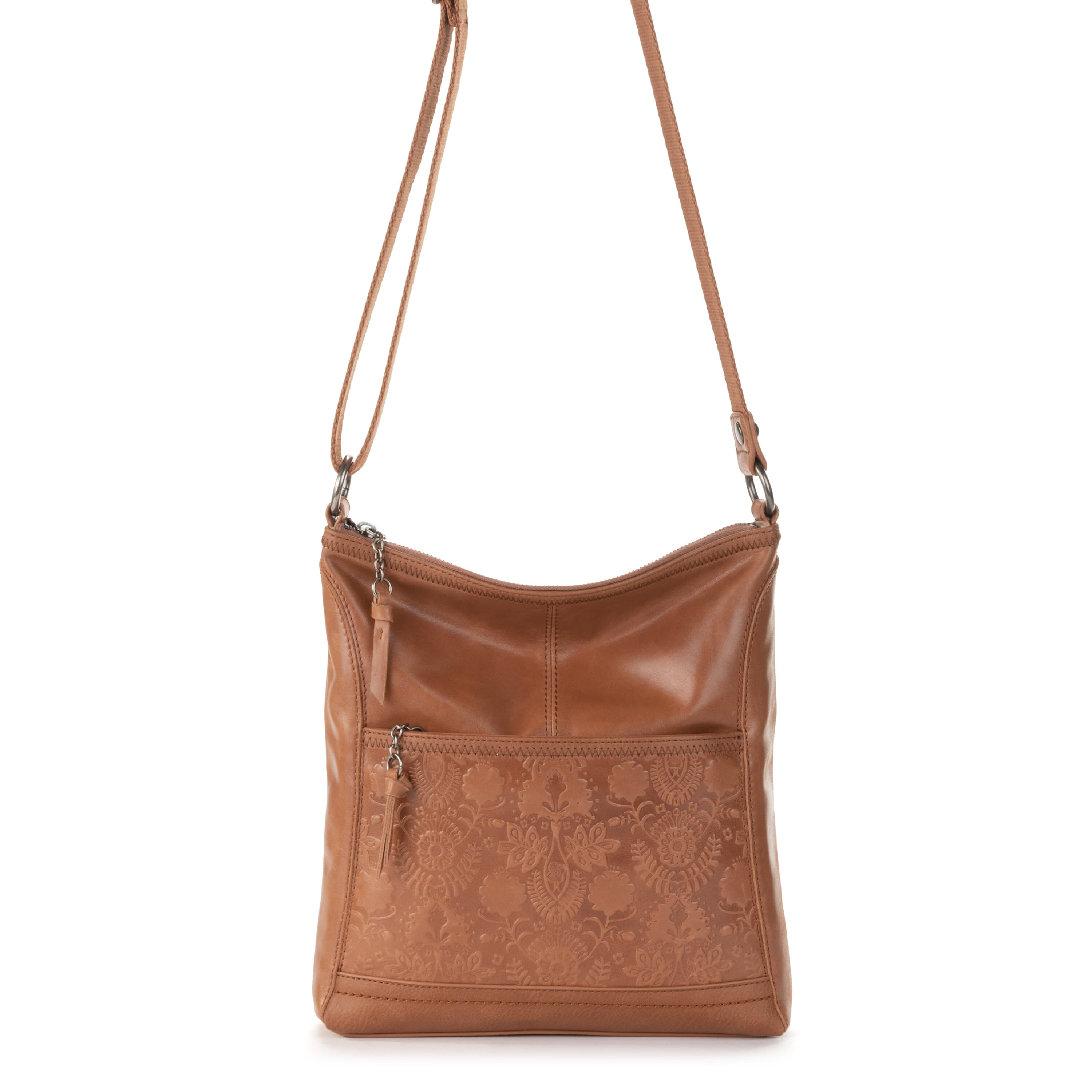 Iris Crossbody Leather Bag - Tobacco Floral Embossed Handbag for Women | Perfect for Daily Use, Travel & Date Night