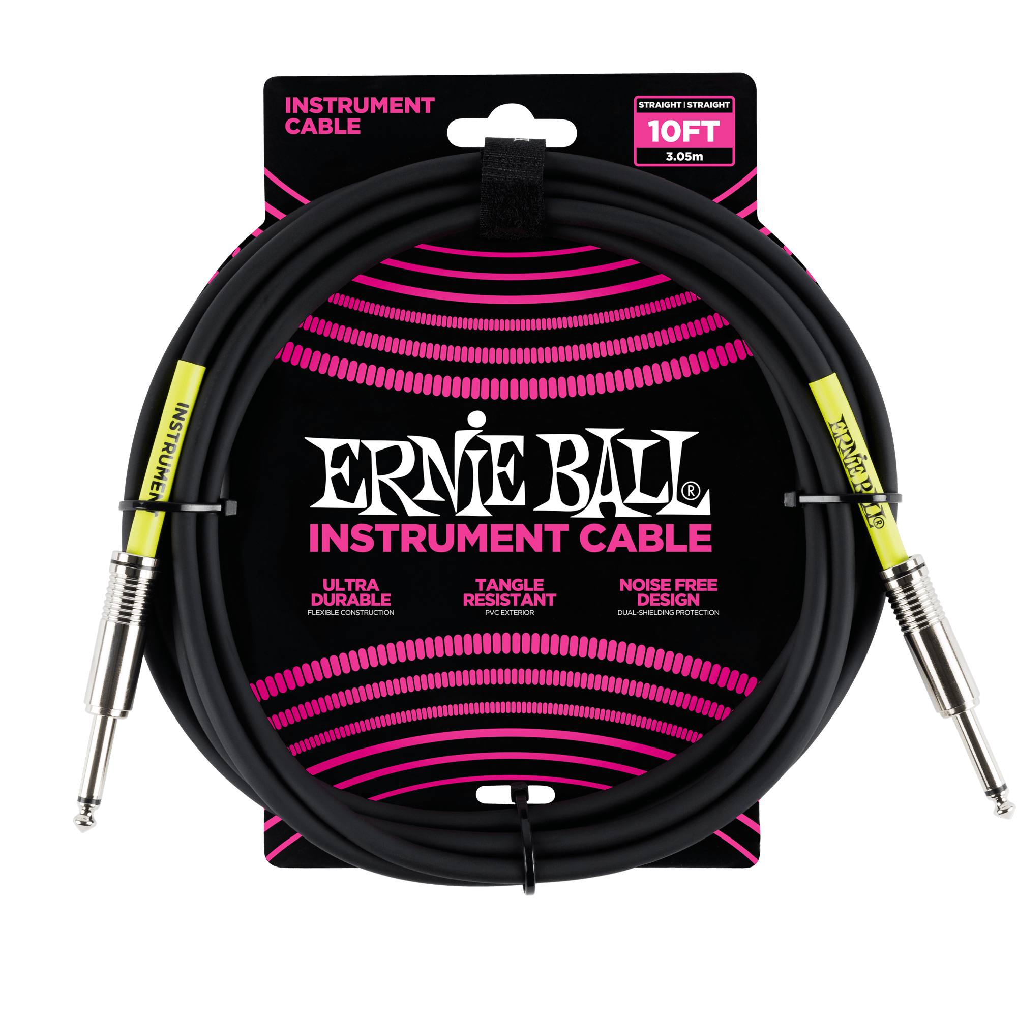 Ernie Ball 10ft Straight Instrument Cable - High-Quality Guitar/Bass Cable for Professional Musicians | Perfect for Live Performances, Studio Recording & Home Practice (Black)