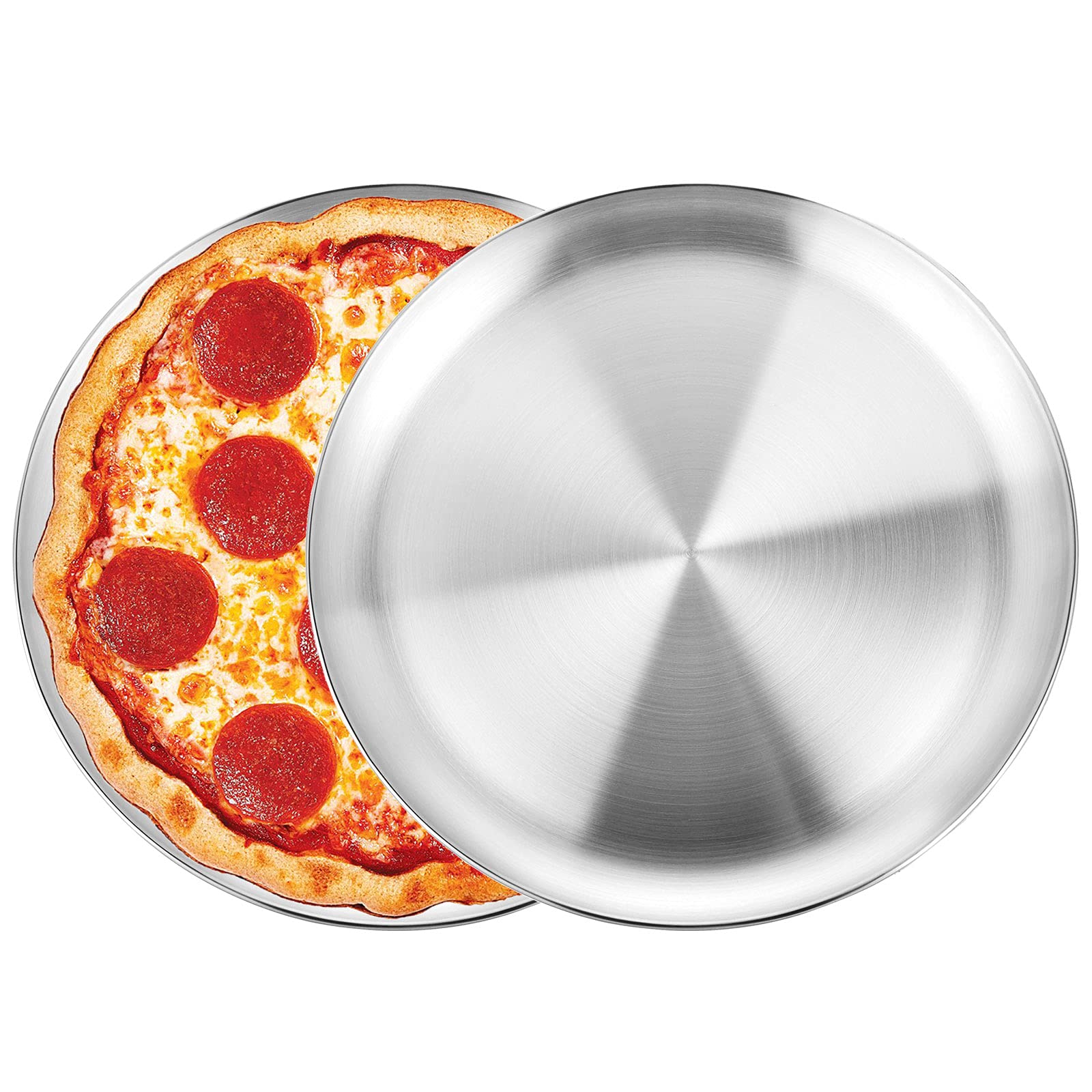 WEZVIX 12 Inch Stainless Steel Pizza Pan Set of 2 - Heavy Duty Round Pizza Crisper Tray for Oven Baking, Perfect for Home Kitchen & Restaurant Use - Dishwasher Safe Bakeware for Crispy Crust Pizza Making