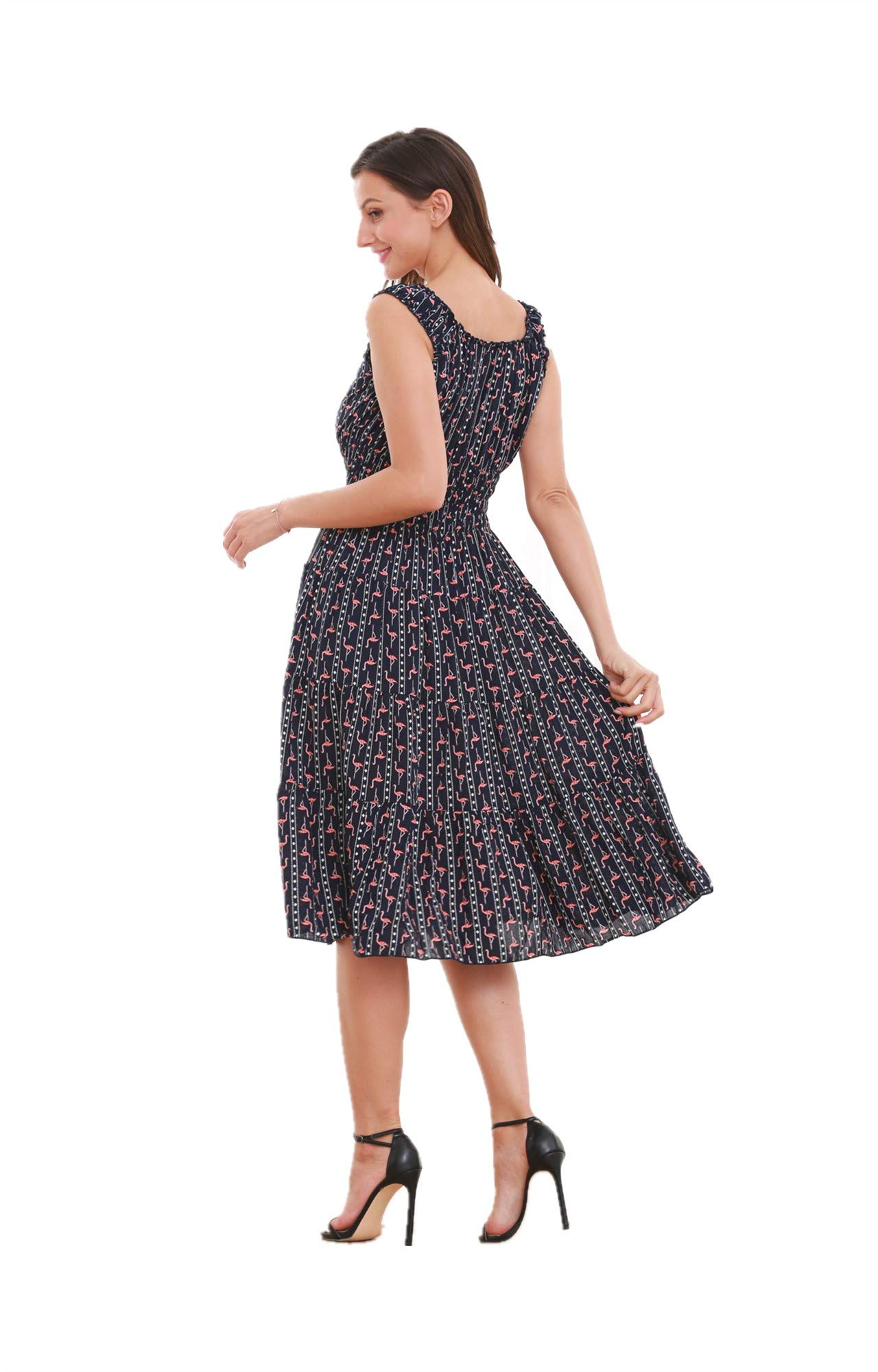 SIMPLY COUTURE Women's Plus Size Casual Sleeveless A-Line Dress - Black & Pink Flamingo Print | Summer Beach Party, Vacation Outfit, Boho Chic Fashion