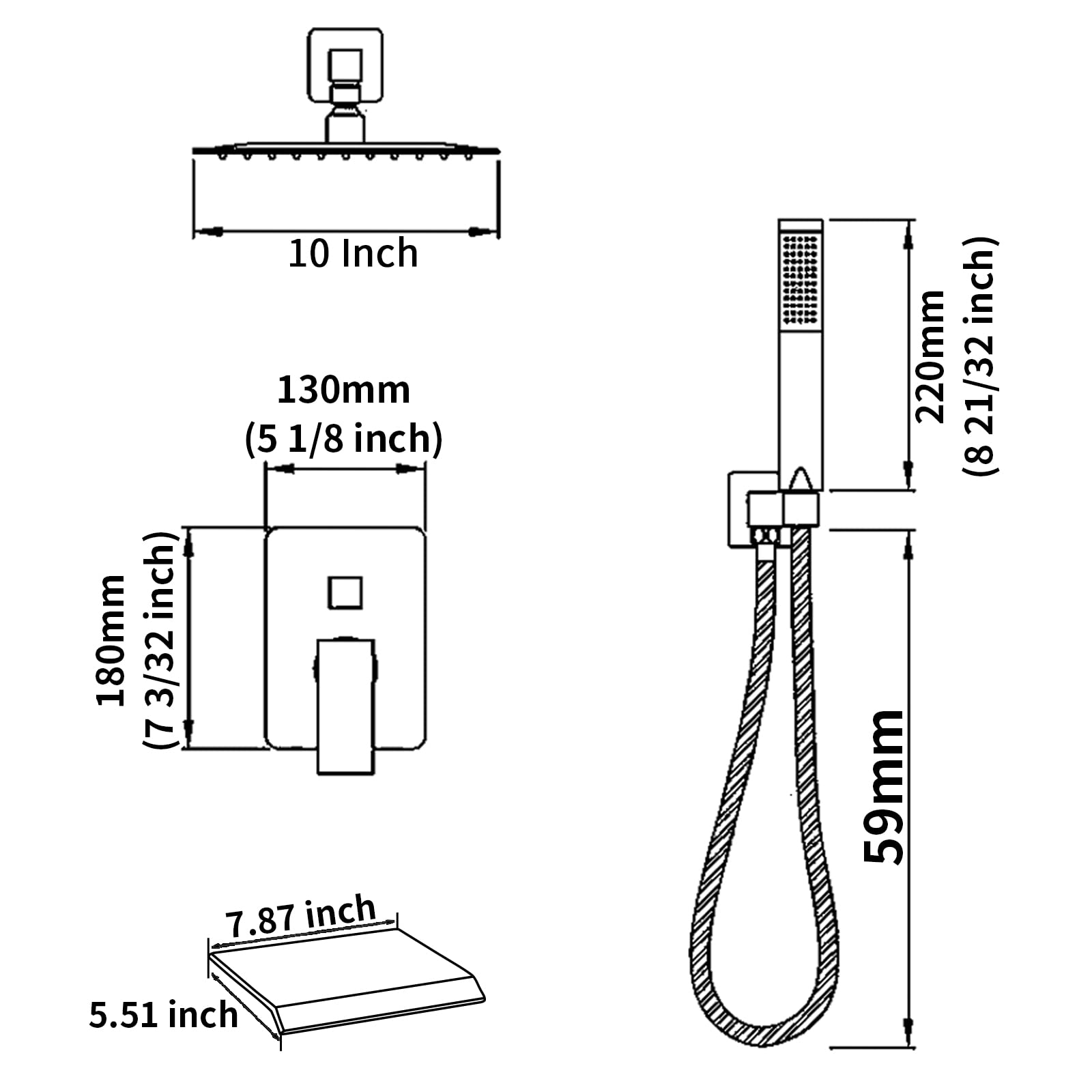 10 Inch Square Rainfall Shower System - Brushed Nickel Tub Shower Faucet Set with Handheld Sprayer, Waterfall Tub Spout & Pressure Balance Valve | Luxury Bathroom Upgrade for Spa-Like Experience