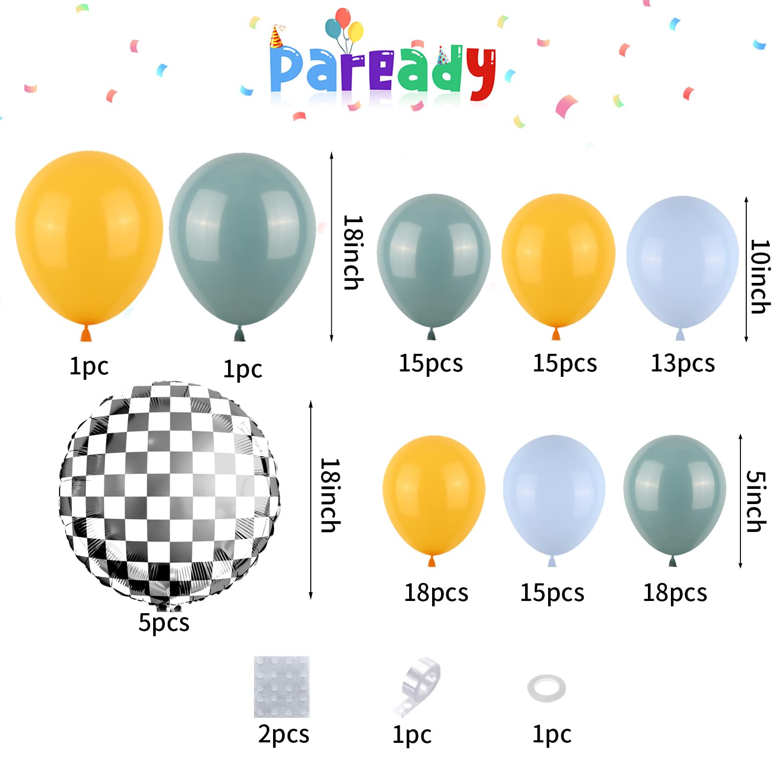 Race Car Balloons Garland Arch Kit - Retro Yellow & Blue Checkered Balloons for Kids Racing Theme Party, Baby Shower, Birthday Decorations | Perfect for Boys' Race Car Birthday Parties, Baby Showers & Themed Events