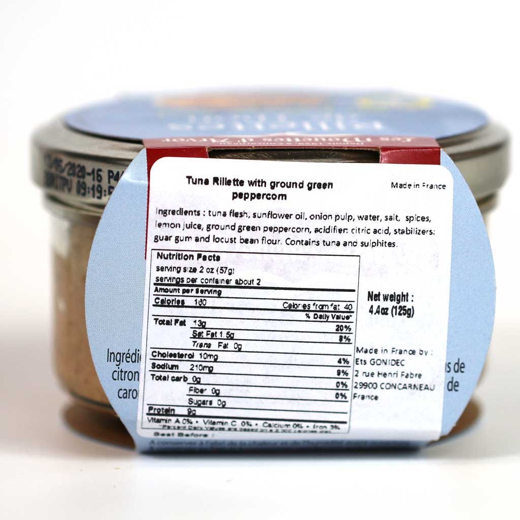 Les Mouettes d'Arvor Premium Tuna Rillettes with Green Peppercorns - 125g Glass Jar - French Gourmet Spread for Crackers, Sandwiches & Charcuterie Boards