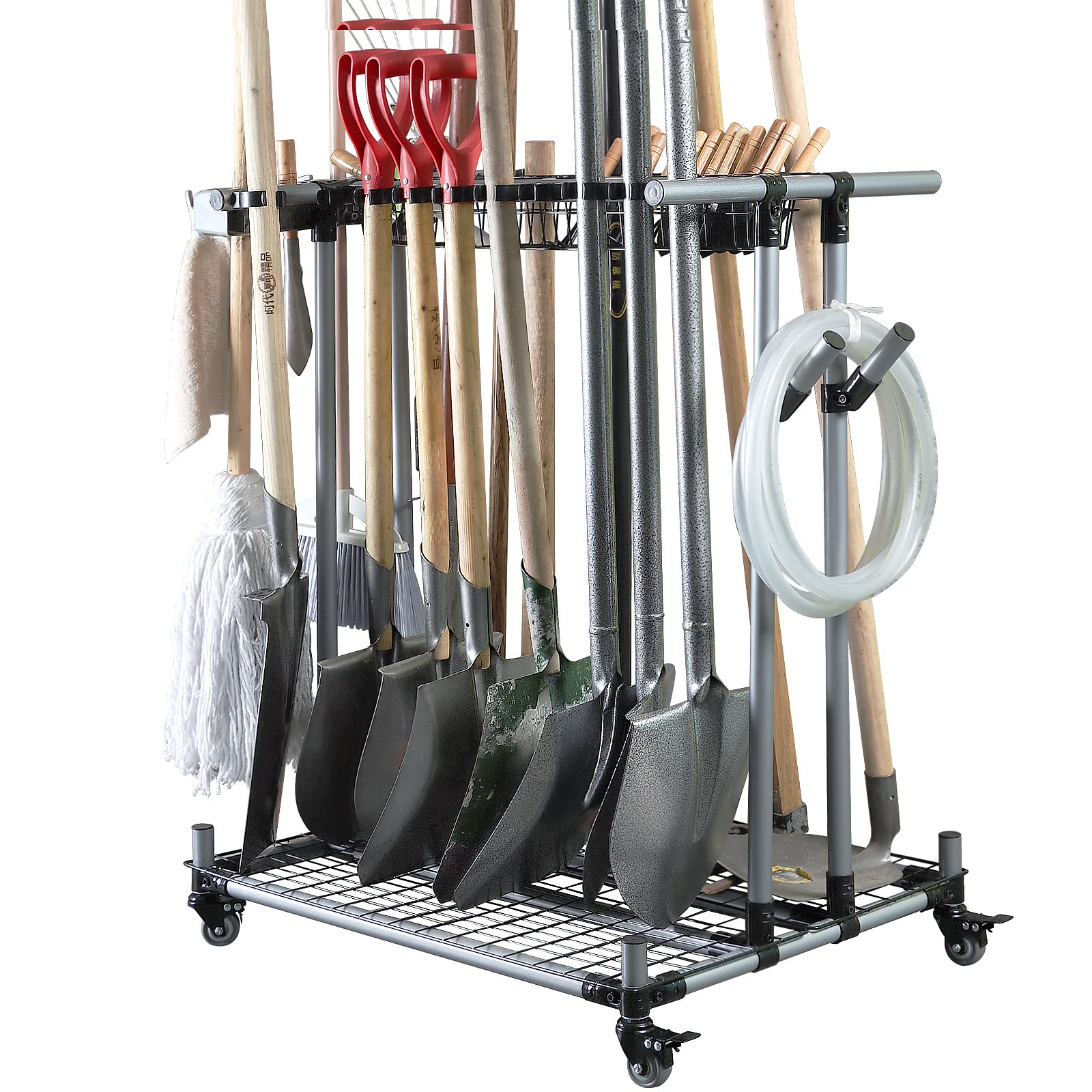 Heavy Duty Metal Garden Tool Organizer - Large Garage Storage Rack for Farming & Lawn Tools (Shovel, Rake, Hoe Holder) - Perfect for Shed, Workshop & Backyard Organization