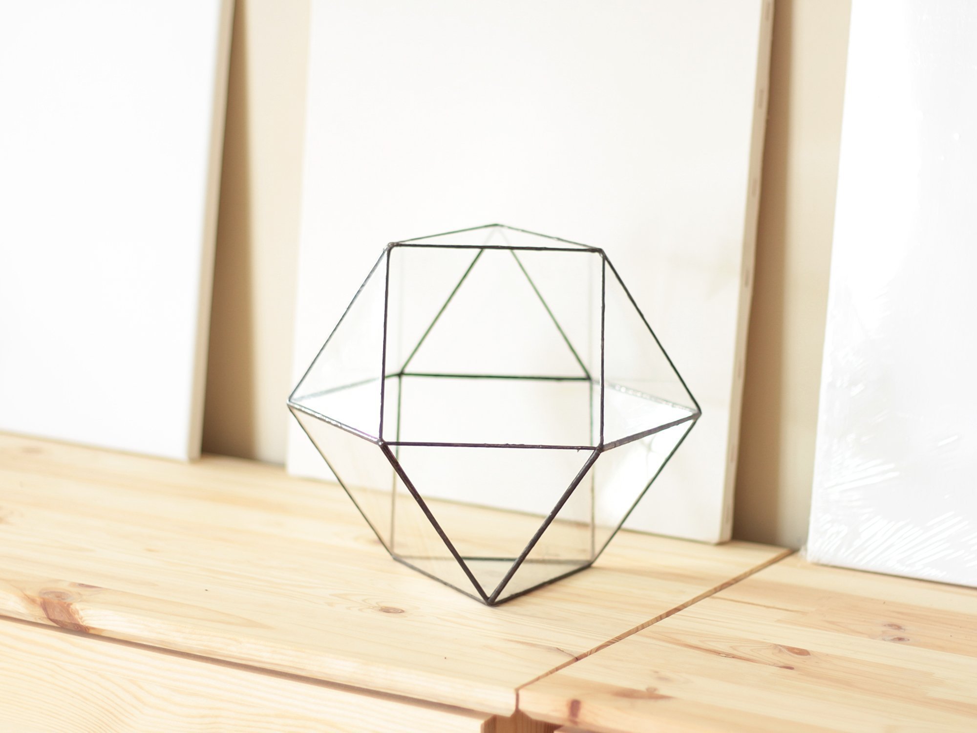Waen Terrarium Collection - Medium Glass Geometric Terrarium Container (Cuboctahedron) in Copper, Silver & Black | Perfect for Succulents, Air Plants & Home Decor