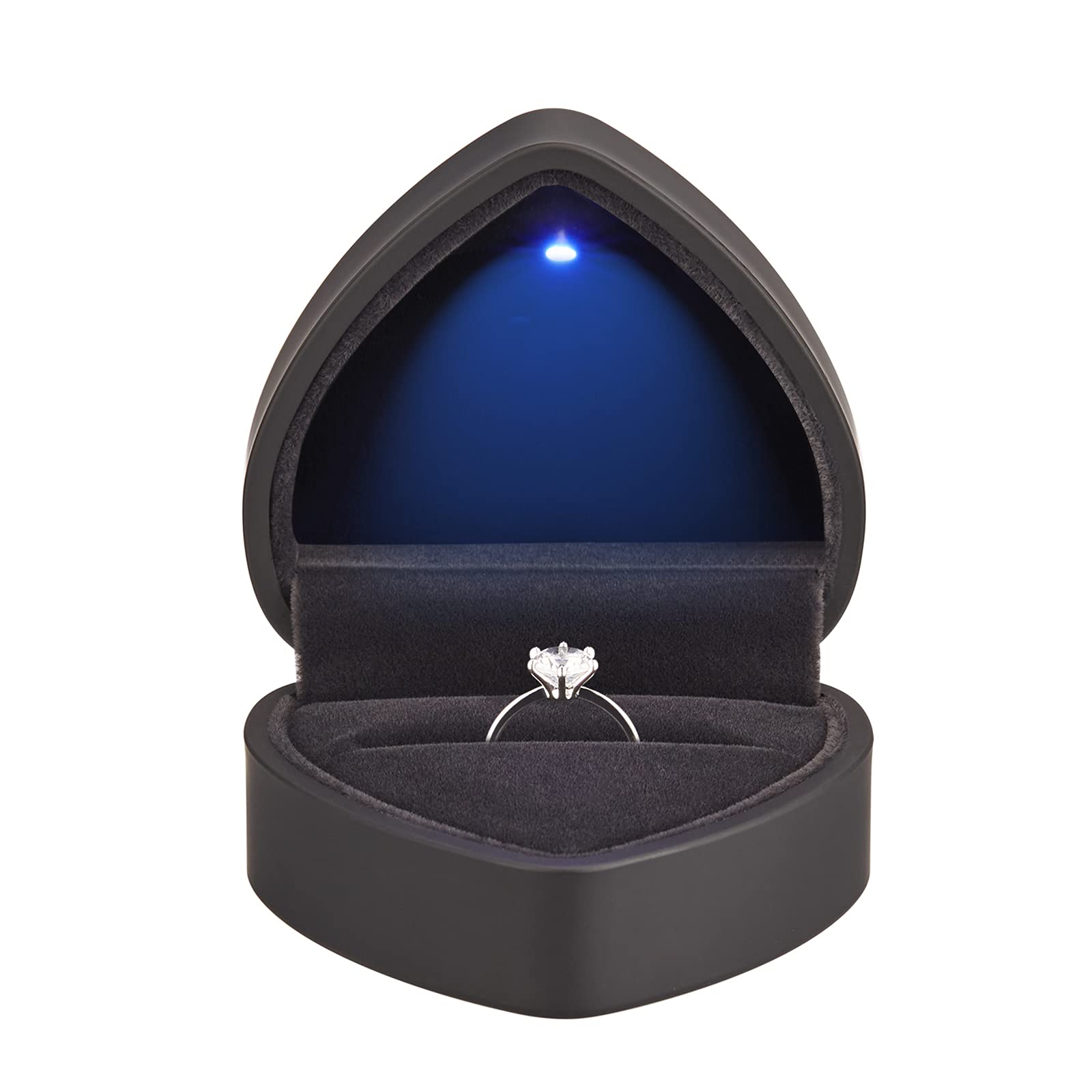 Heart Shaped LED Jewelry Gift Box - Velvet Lined Ring & Earrings Display Case with Light for Wedding, Engagement, Proposal, Birthday, Anniversary - Perfect for Romantic Surprises & Gift Presentation (Black)