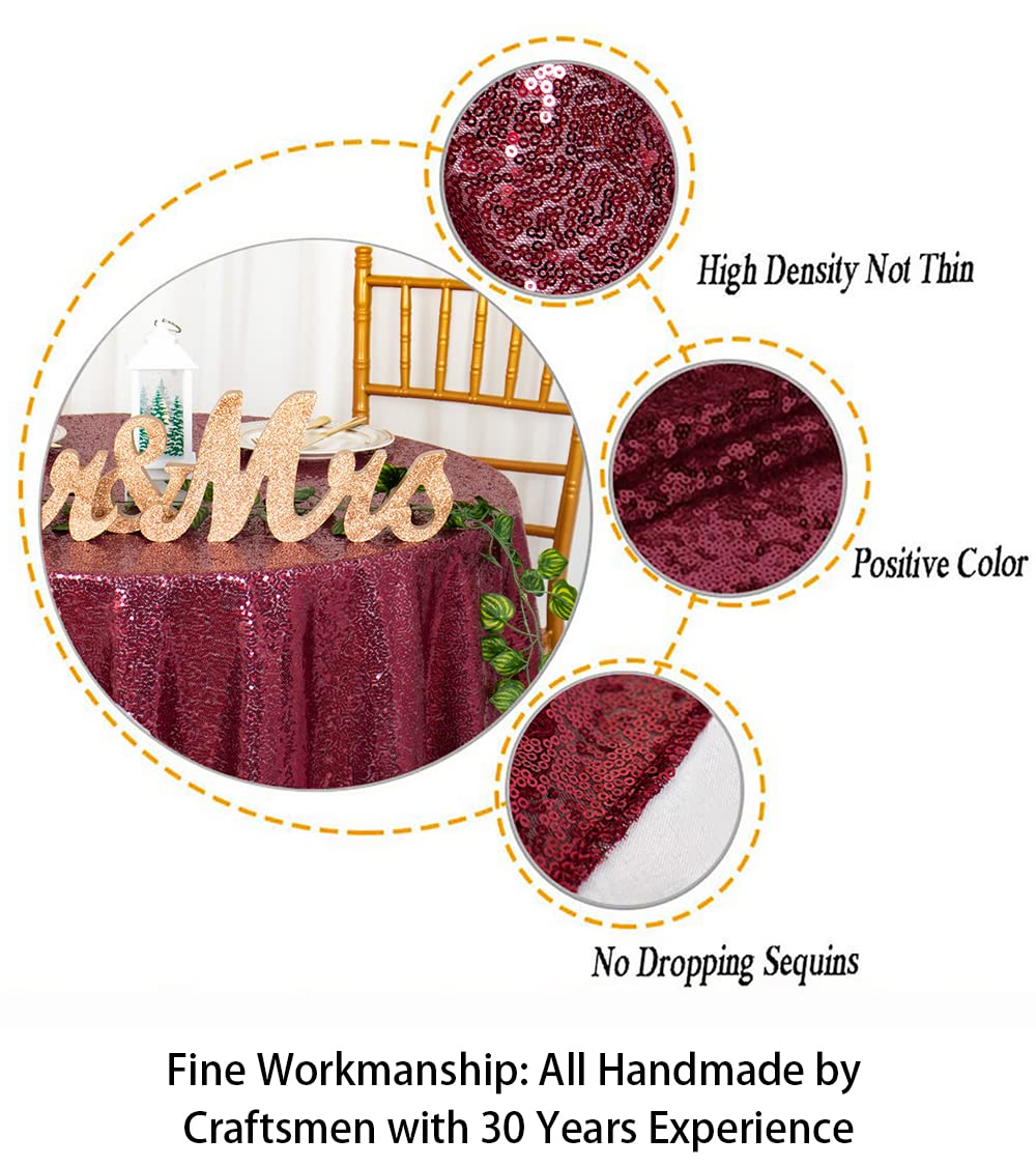 ShinyBeauty 60 Inch Round Burgundy Sequin Tablecloth - Elegant Maroon Glitter Table Cover for Weddings, Bridal Showers, Birthday Parties & Banquet Decor | Perfect for Dessert Tables & Special Event Centerpieces