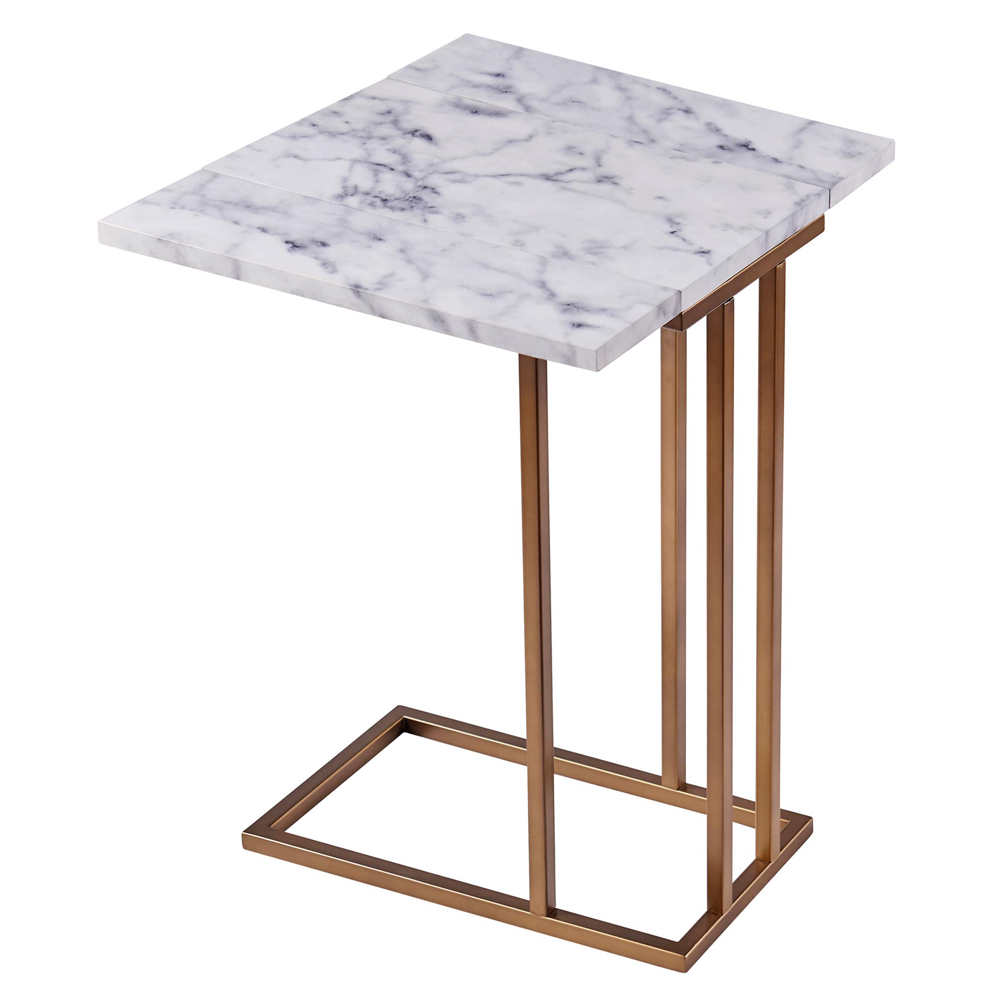 Versanora Marmo C-Shaped Accent Side Table with Faux Marble Top - 25 Inch Height, Brass Finish - Perfect for Living Room, Home Office & Bedroom Decor