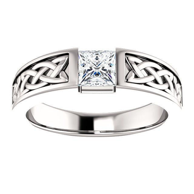 14KT Gold 3/4 CT Princess Cut Diamond Celtic Ring for Men - Elegant Wedding Band & Anniversary Gift - Perfect for Celtic Weddings, Irish Heritage Celebrations & Special Occasions