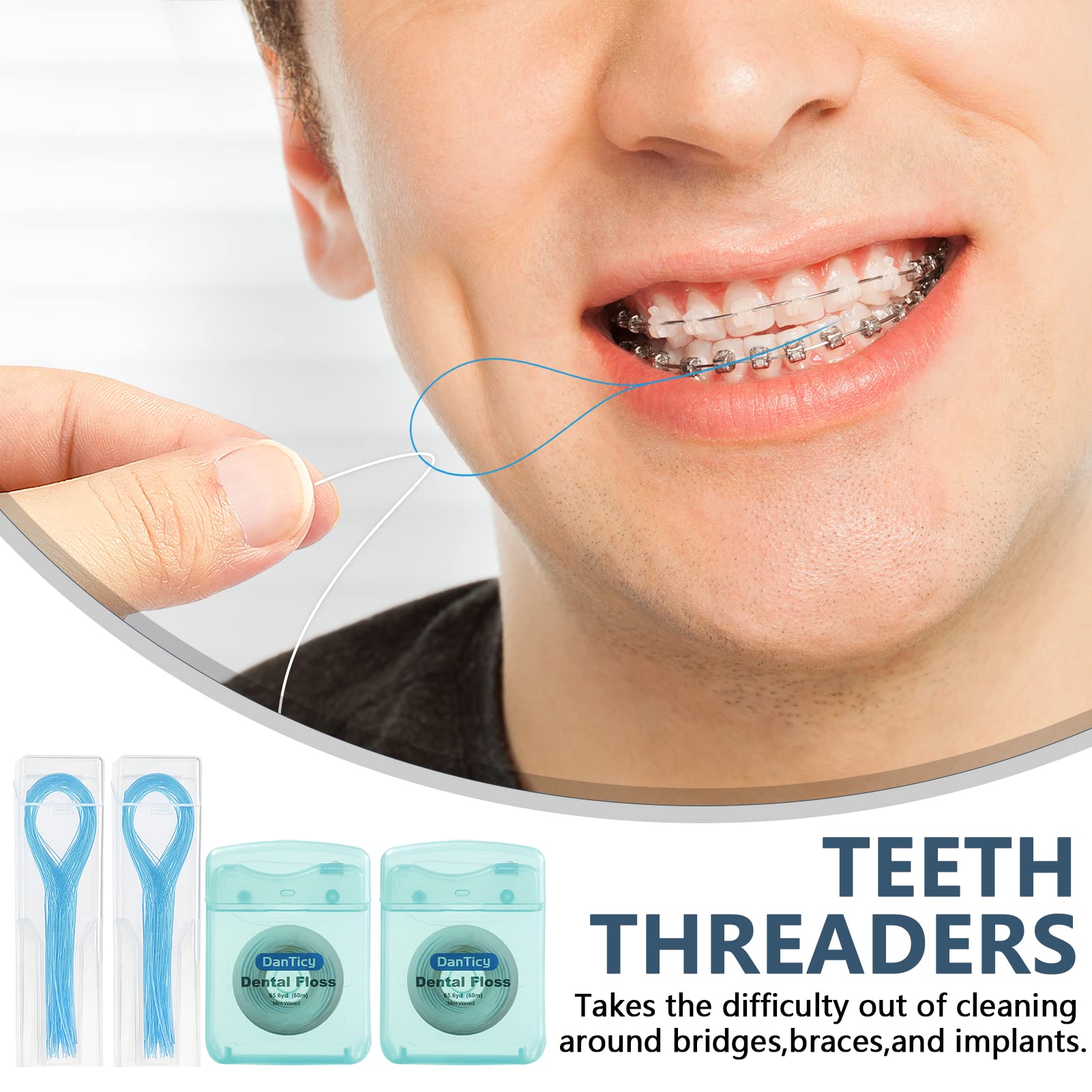 **PFAS-Free Mint Dental Floss & Threaders Set (167FT Floss + 50 Threaders) – Deep Cleaning for Braces, Bridges & Implants – Perfect for Travel & Oral Care Routine**