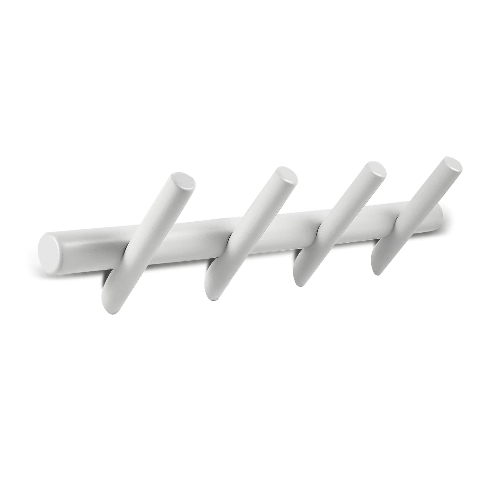 Modern Wood Coat Rack - Wall Mounted Entryway Organizer with 4 Peg Hooks for Coats, Robes, Towels & Hats - White Wooden Wall Hanger for Bedroom, Hallway & Mudroom Organization