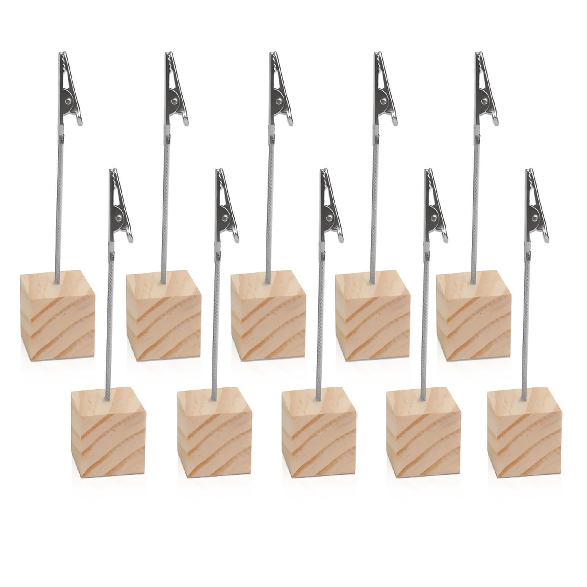 10 PCS Wooden Memo Clips with Alligator Clasps - Lightweight Wooden Cube Base Photo/Note Holders - Perfect for Table Numbers, Place Cards, Memo Display & Picture Frames - Ideal for Weddings, Events, Office & Home Decor