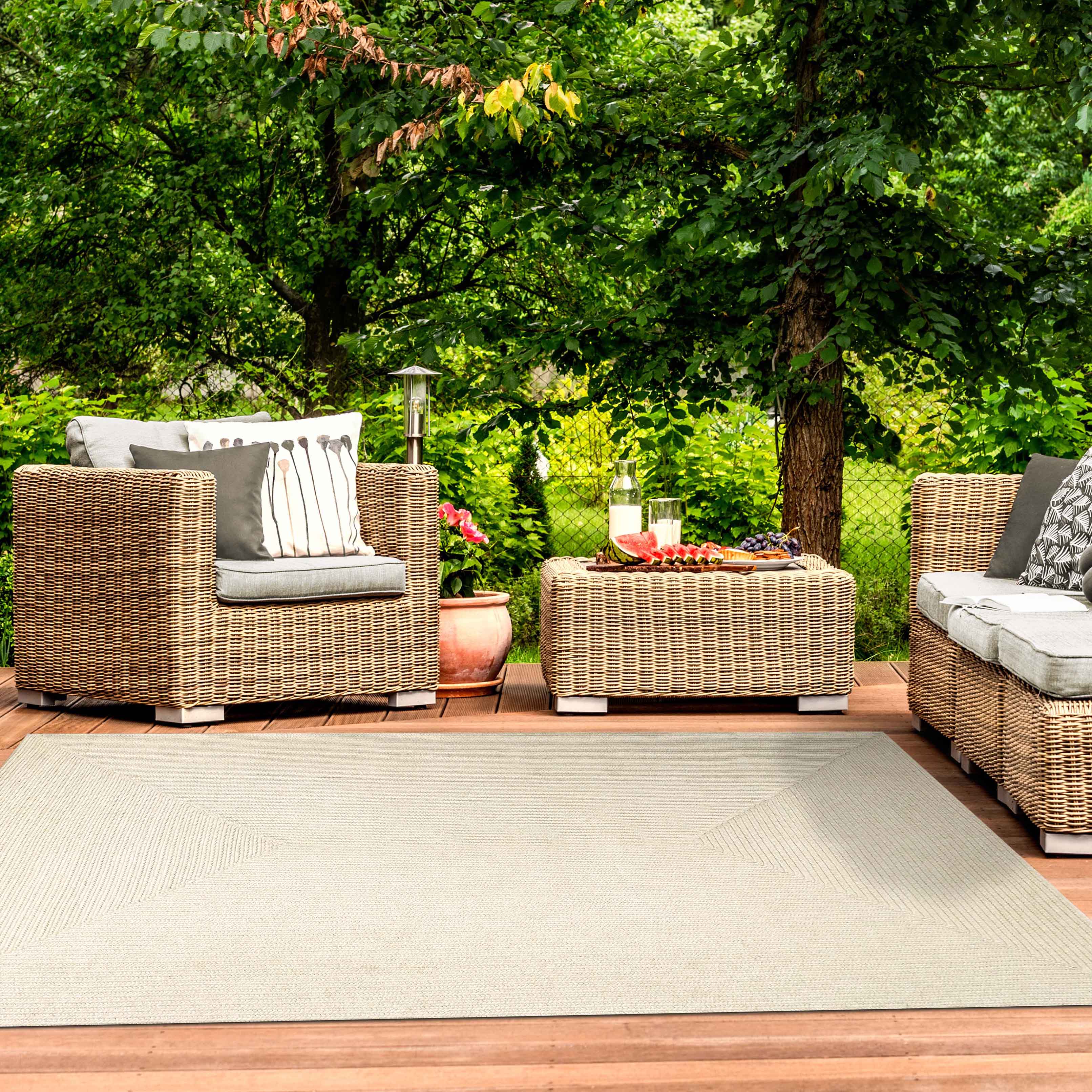 Bohemian Rectangle Braided Area Rug - Non-Slip Indoor Outdoor Rug for Living Room, Bedroom, Patio - Soft Woven Jute Natural Fiber Floor Mat for Home Decor