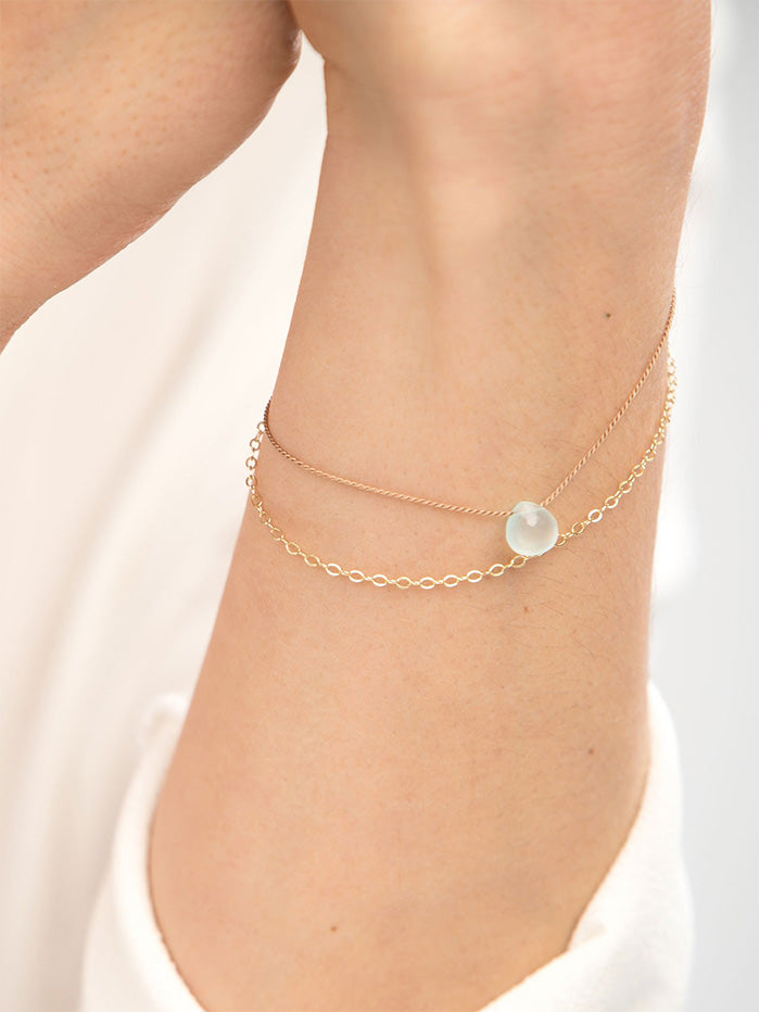 Wanderlust Gold & Silk Sea Glass Chalcedony Bracelet - Elegant Handmade Jewelry for Women - Perfect for Beach Weddings, Boho Fashion & Everyday Wear