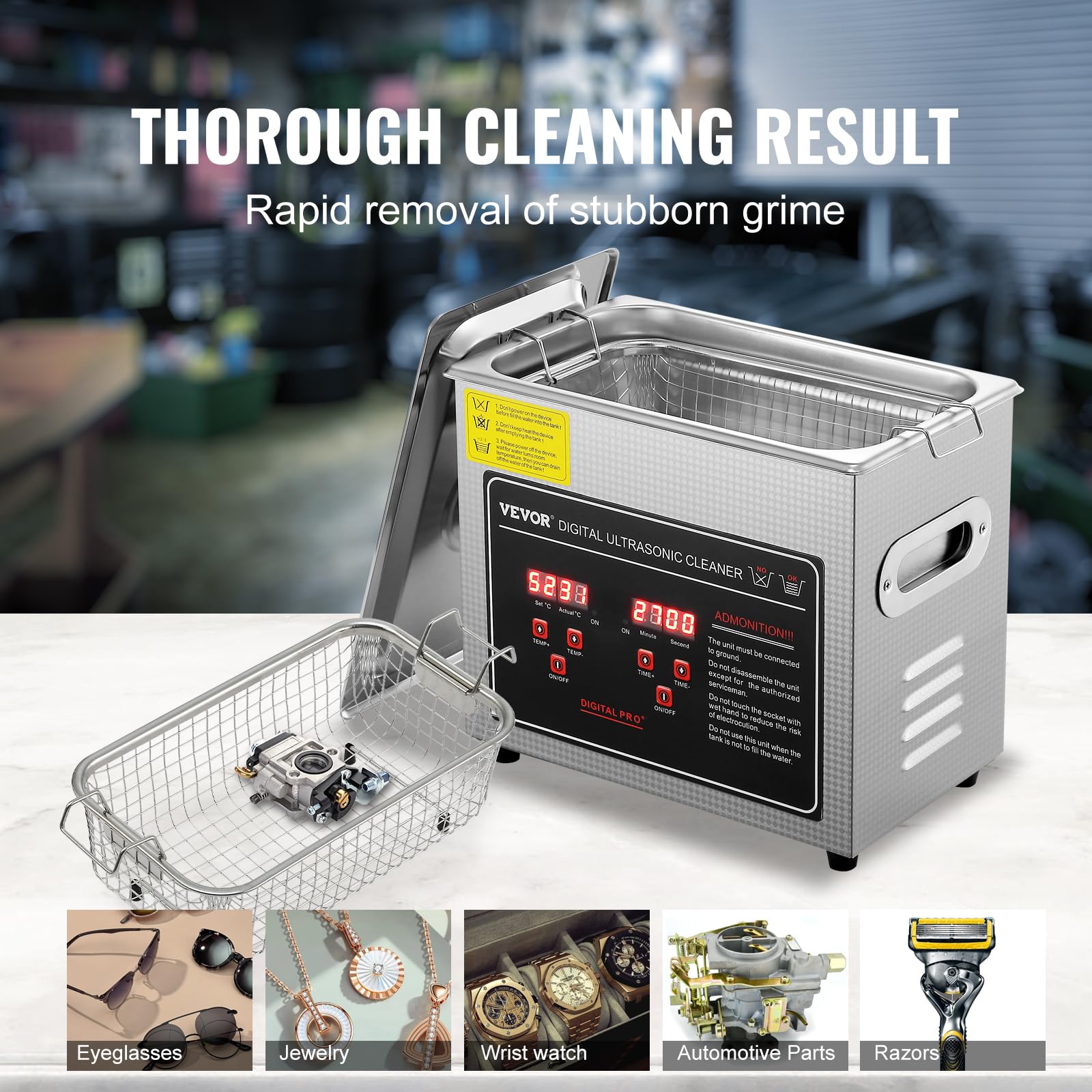 VEVOR 3L Ultrasonic Cleaner with Digital Timer & Heater - Professional Jewelry, Watch, Glasses Cleaner - Stainless Steel Heated Cleaning Machine for Rings, Small Parts, Circuit Boards - Perfect for Home, Jewelry Stores, and Electronics Repair Shops