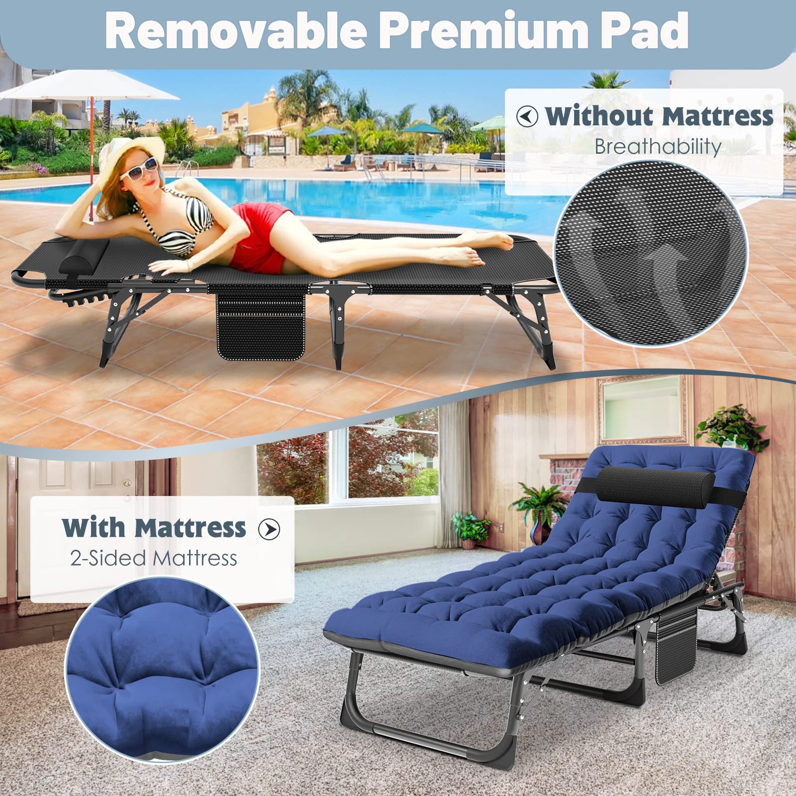 Slsy Folding Cot for Adults - 5-Position Adjustable Chaise Lounge Chair, Portable Outdoor Sleeping Bed for Camping, Beach, Poolside & Backyard | Perfect for Sunbathing, Relaxation & Travel