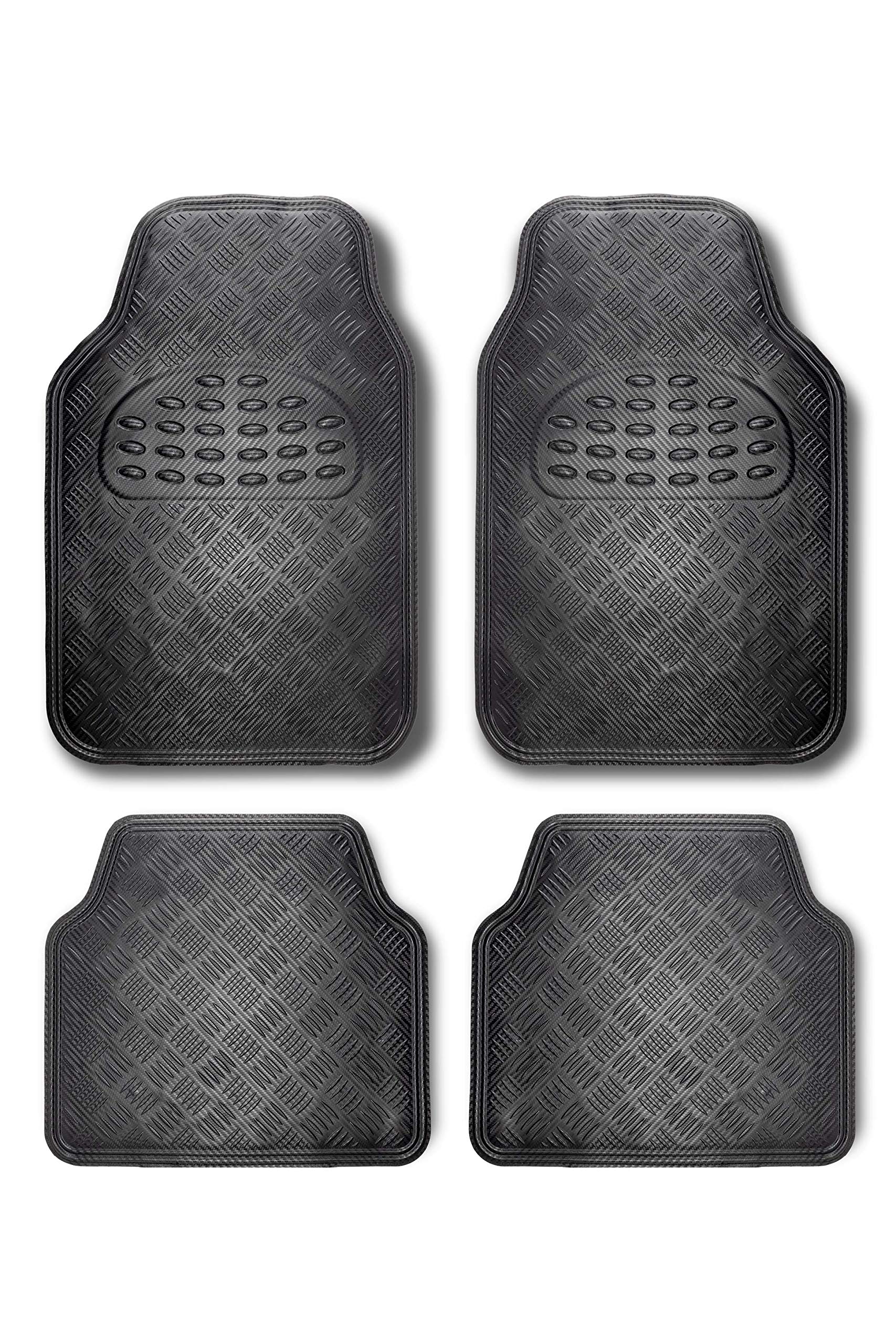 BCCORONA ALF10130 4-Piece Aluminum Rubber Carpet Set - Durable Carbon Color Car Mats for Cars, SUVs & Trucks - Non-Slip Floor Mats for All-Weather Protection & Easy Cleaning