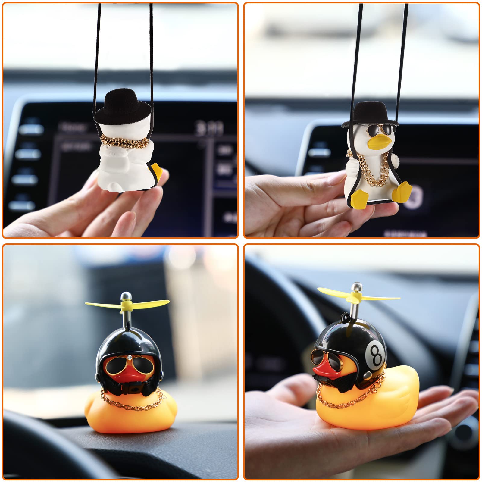 2 Pack Swinging Duck Car Hanging Ornament - Rubber Duck Dashboard Decor with Propeller Helmet - Fun Rear View Mirror Pendant for Car Accessories - Yellow Duck Car Charm (Chain Style) - Perfect for Gifts, Car Lovers & Vehicle Decoration