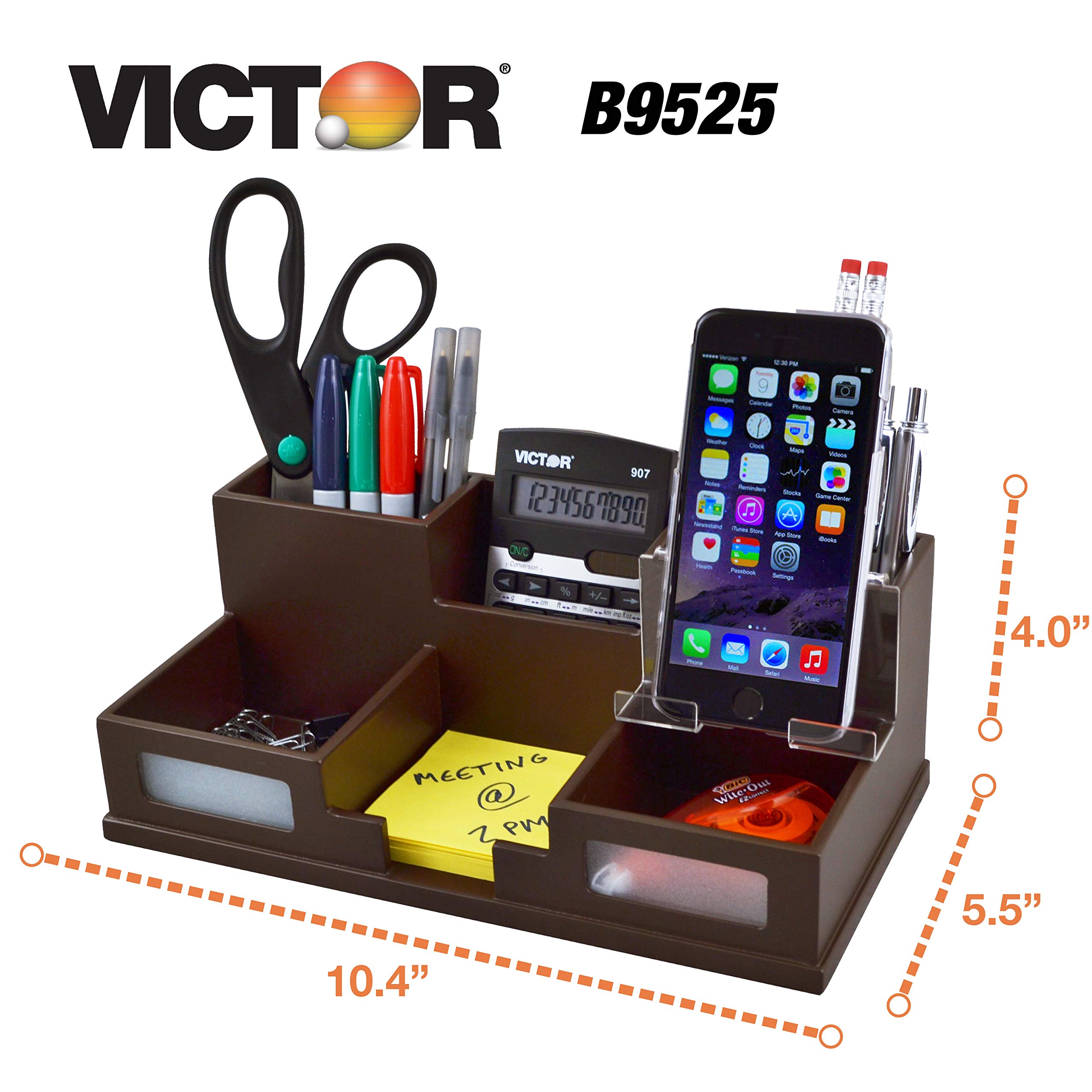 Victor Desk Organizer with Smartphone Holder - Mocha Brown Office Supplies (Model B9525) | Perfect for Home Office, Workspace & Study Desk Organization