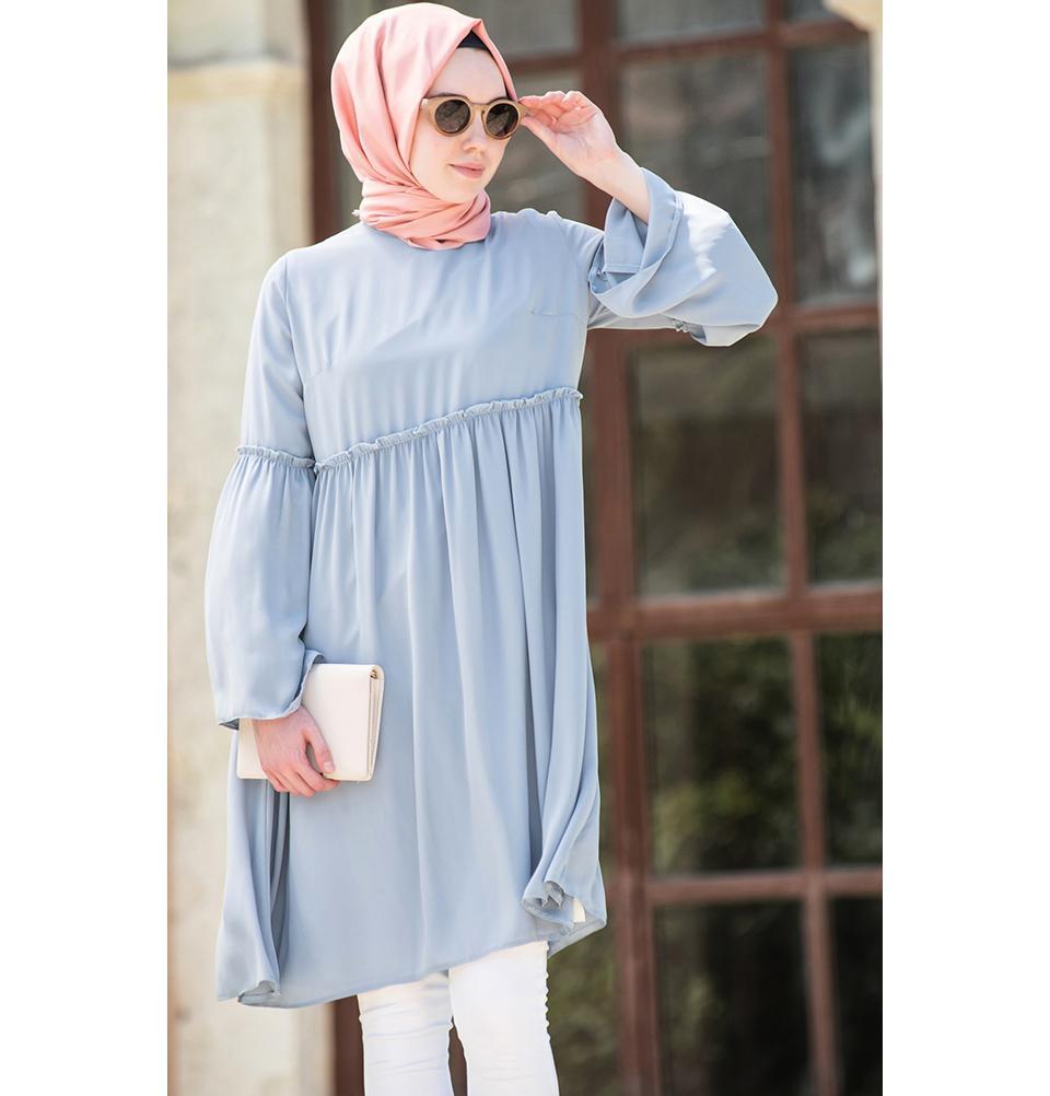 Abaci Modest Tunic TNK10956 Light Blue - Women's Flowy Casual Top for Summer, Beach & Everyday Wear