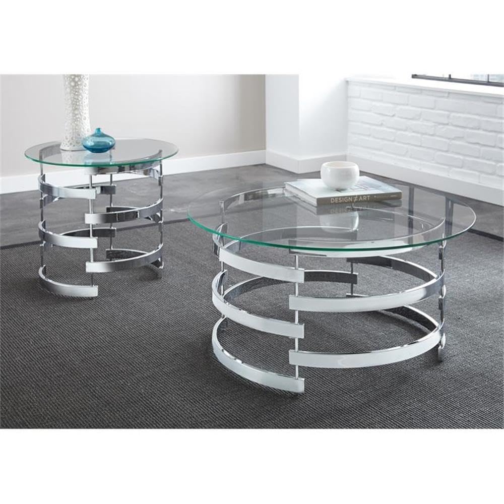Stylish BOWERY HILL Chrome & Metal Cocktail Table - Modern Living Room Centerpiece for Small Spaces & Apartment Decor
