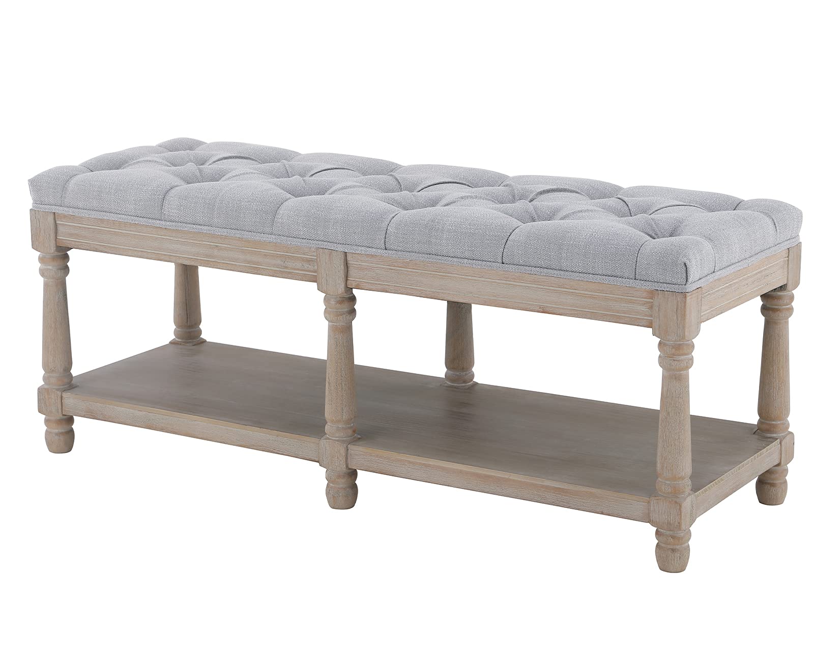 Kmax Storage Entryway Bench - Tufted Shoe Rack with Wooden Seat | Multi-Functional Hallway Bench for Entrance, Bedroom Corner & Window Seat (Gray) - Perfect for Small Space Organization & Shoe Storage Solutions