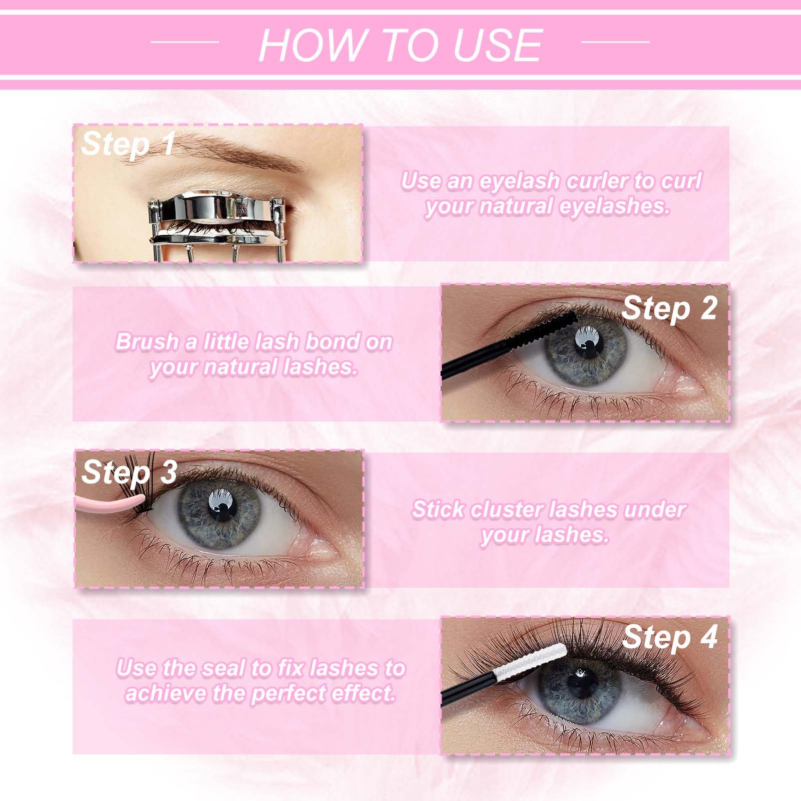 FADLASH 20D D-Curve Faux Mink Eyelash Extensions - Natural Soft 0.07mm Individual Lashes Clusters, 15mm Long Black Volume Lashes (Reusable, Large Tray) for Bridal, Party & Daily Makeup Looks