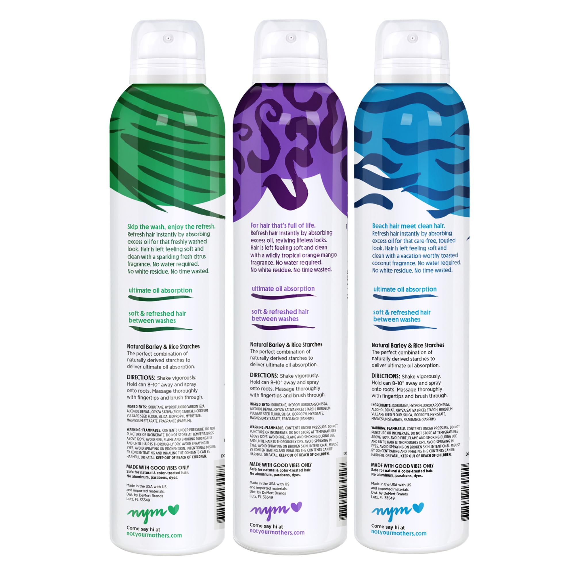 Not Your Mother's Dry Shampoo Assortment (3-Pack) - 7 oz Each - Clean Freak, Plump for Joy & Beach Babe Varieties - Instantly Absorbs Oil & Refreshes Hair - Perfect for Travel, Gym & On-The-Go Styling