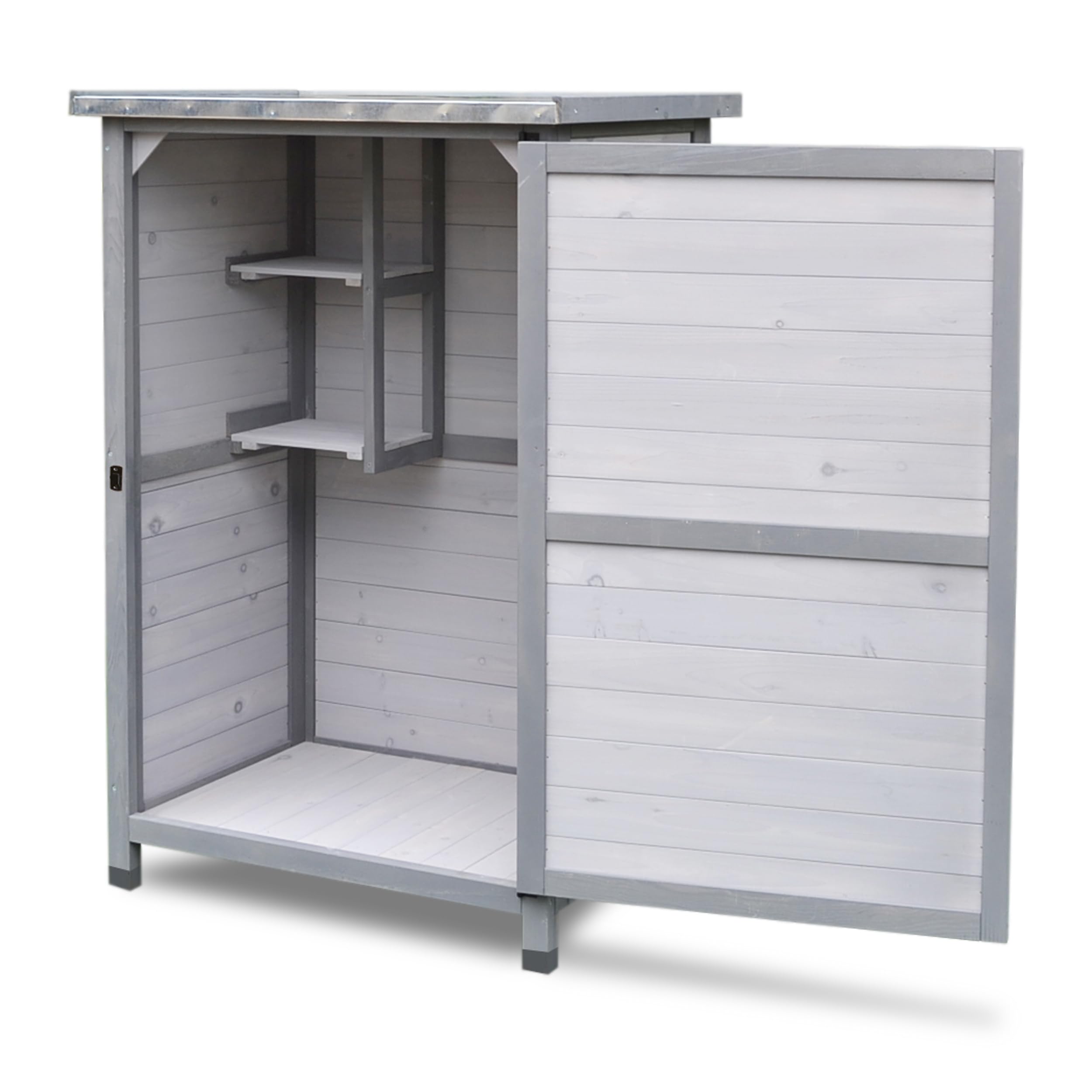 Weatherproof Outdoor Storage Cabinet with Flat Roof & Shelves - Grey/Light Grey Garden Cabinet for Patio, Deck, and Backyard Organization