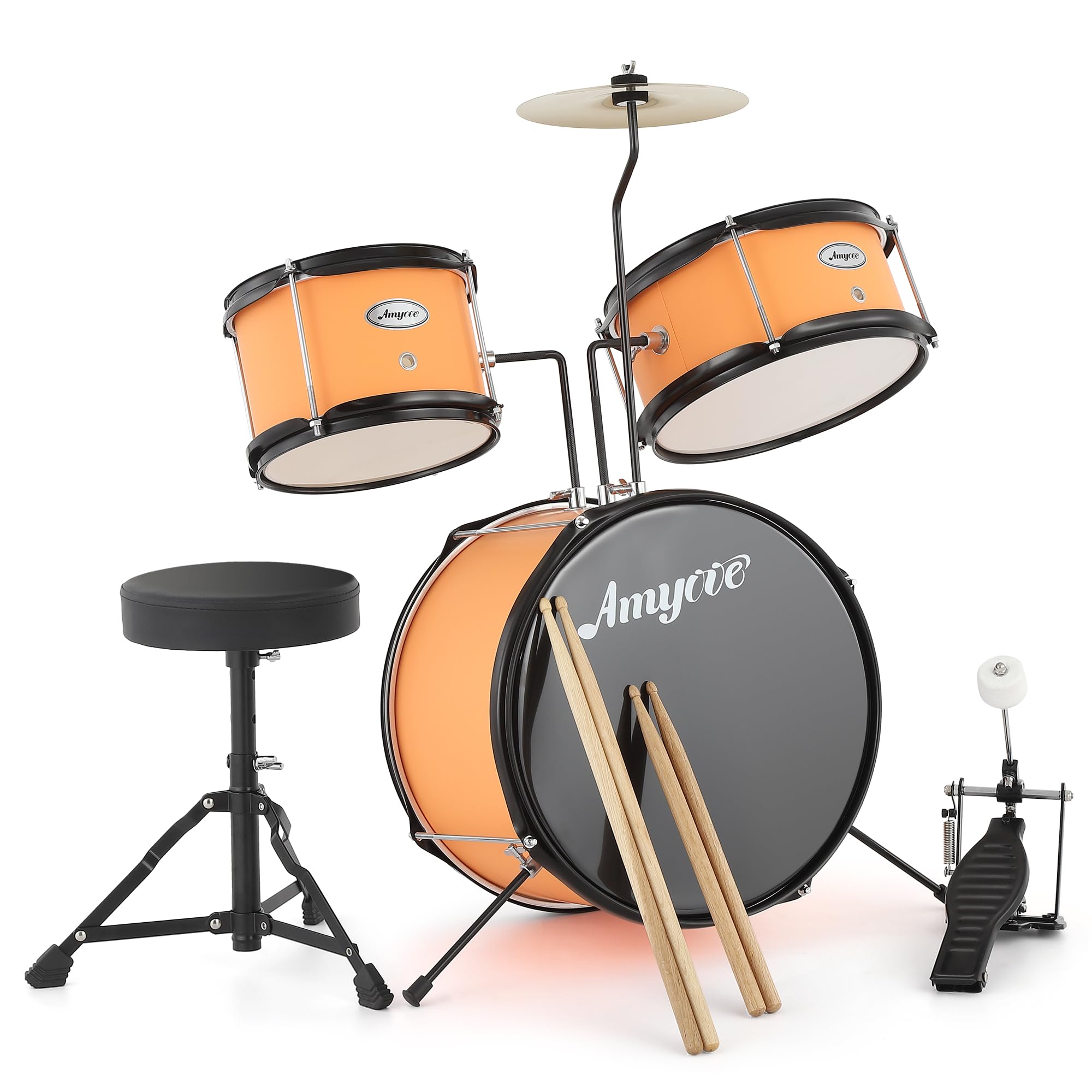 **3-Piece Kids Drum Set for Beginners - Complete Drum Kit with Cymbal, Tom, Bass Drum, Drumsticks & Pedal - Includes Adjustable Drum Stool - Perfect for Boys & Girls (Yellow) - Ideal for Home Play, Birthday Gifts & Early Music Education**