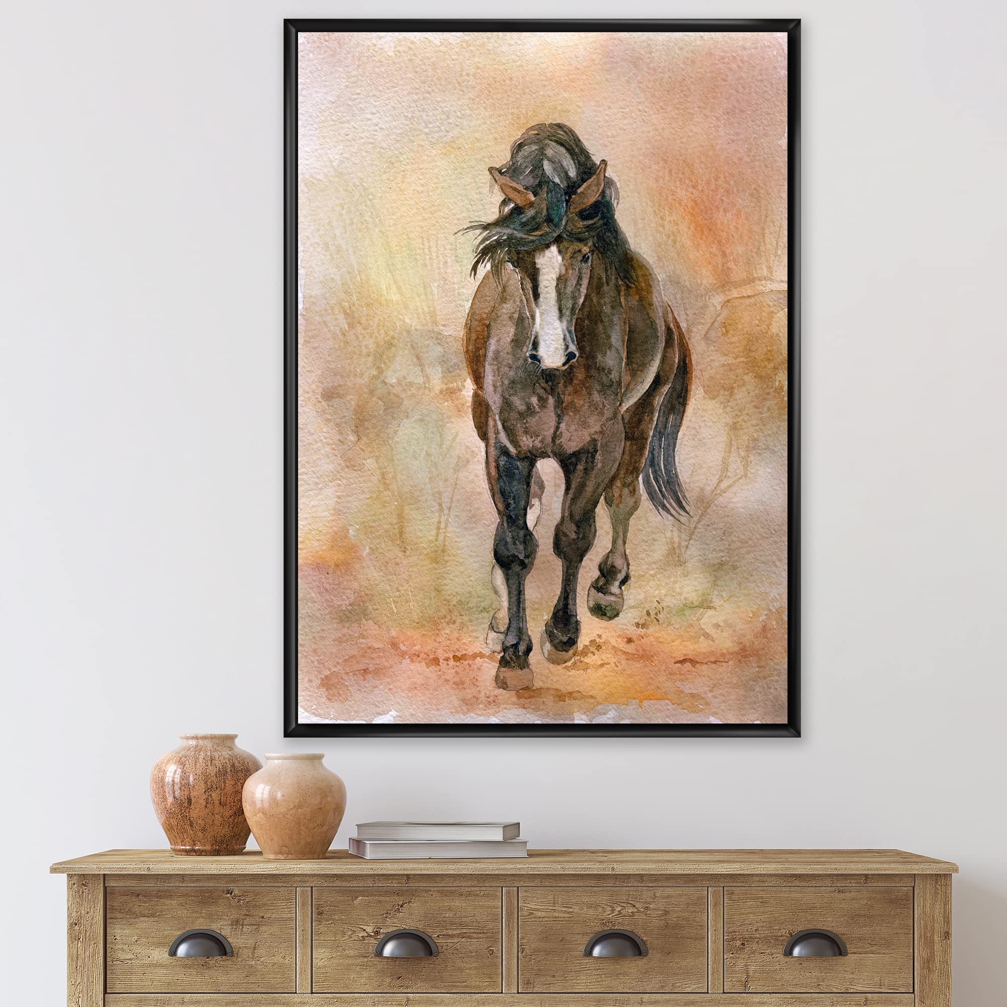 DesignQ Portrait of Beautiful Chestnut Horse II - Farmhouse Framed Canvas Wall Art Print - Perfect for Living Room, Bedroom & Country Home Decor