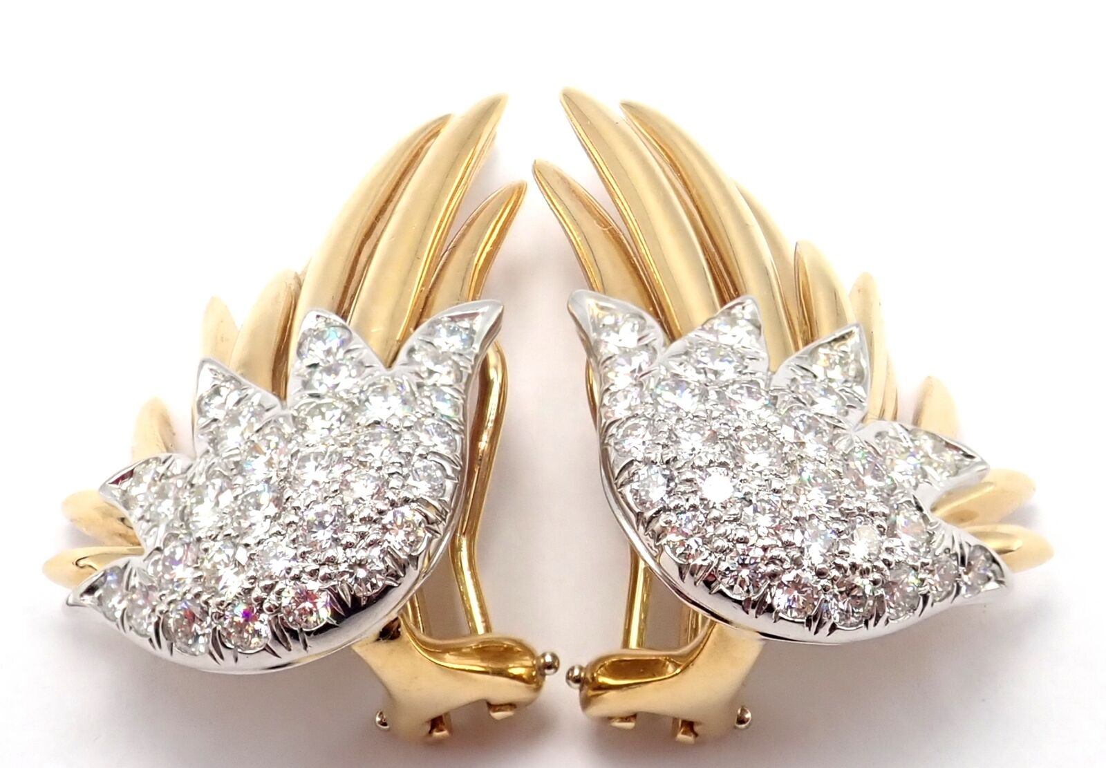 Authentic Tiffany & Co Schlumberger Flame 18k Gold Platinum Diamond Earrings for Women - Luxury Jewelry Gift for Anniversary, Wedding & Special Occasions