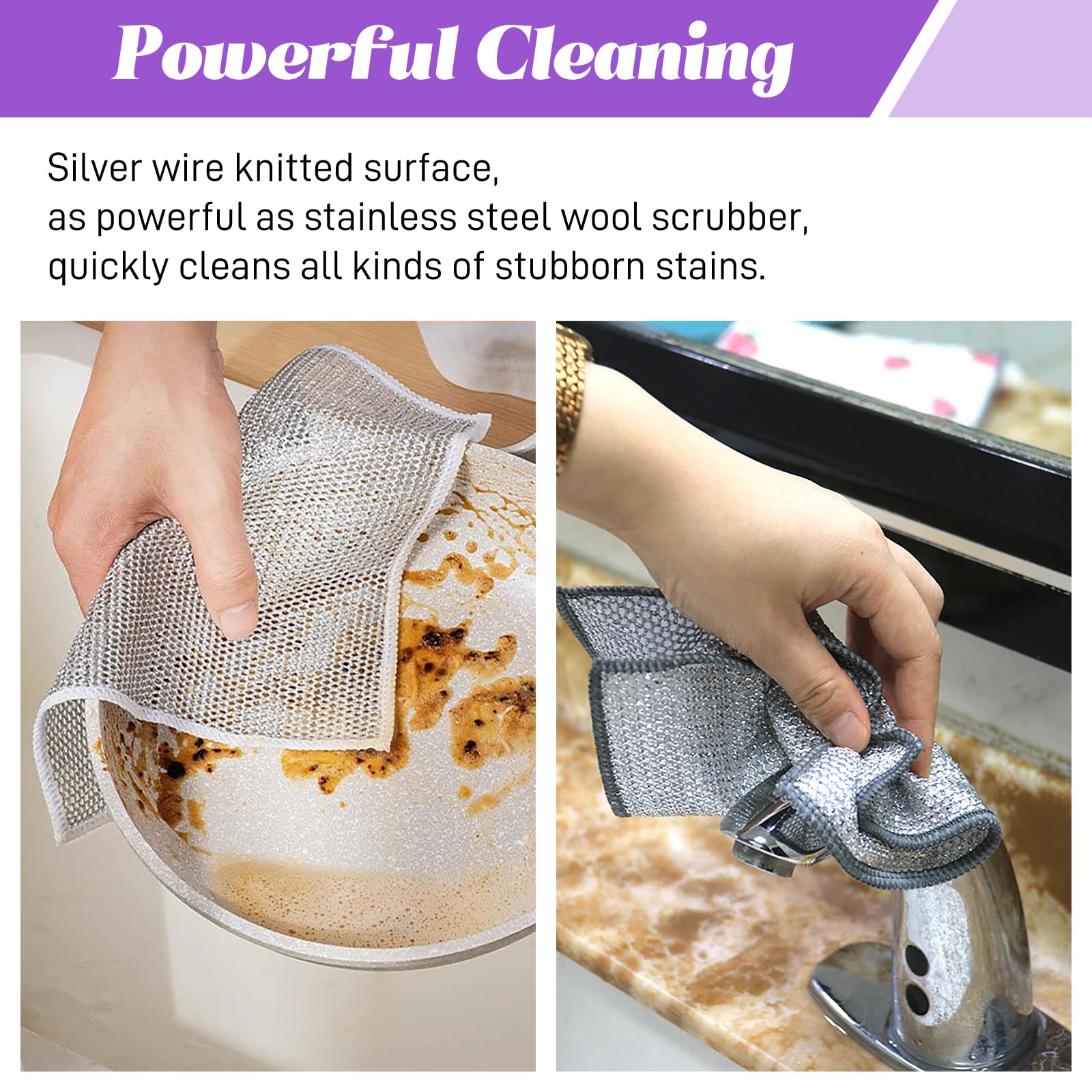 20 Pack Silver Wire Mesh Dish Cloths - Non-Scratch Cleaning Rags for Dishes, Sinks, Countertops & Stove Tops | Durable, Easy Rinse & Machine Washable | Perfect for Kitchen Cleaning & Household Chores