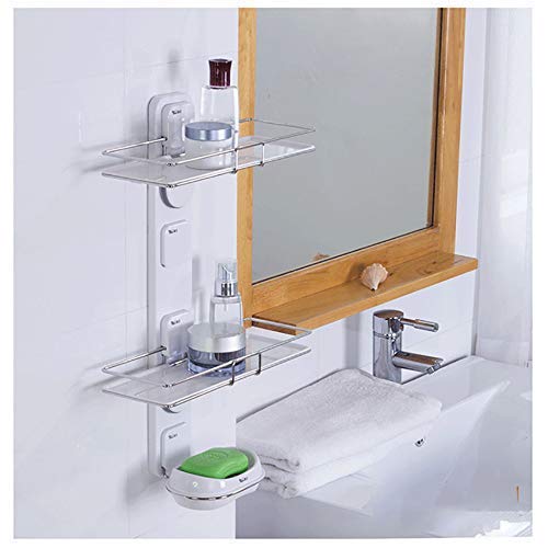 Multifunctional Suction Cup Bathroom Shelf with Double Soap Box - Wall Mounted Corner Organizer for Shower, Kitchen & Bathroom Storage