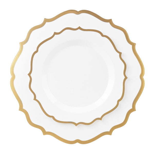 White and Gold Plastic Party Bundle - Elegant Disposable Tableware Set for Weddings, Birthdays & Celebrations - Perfect for Dinner Parties, Baby Showers & Special Events