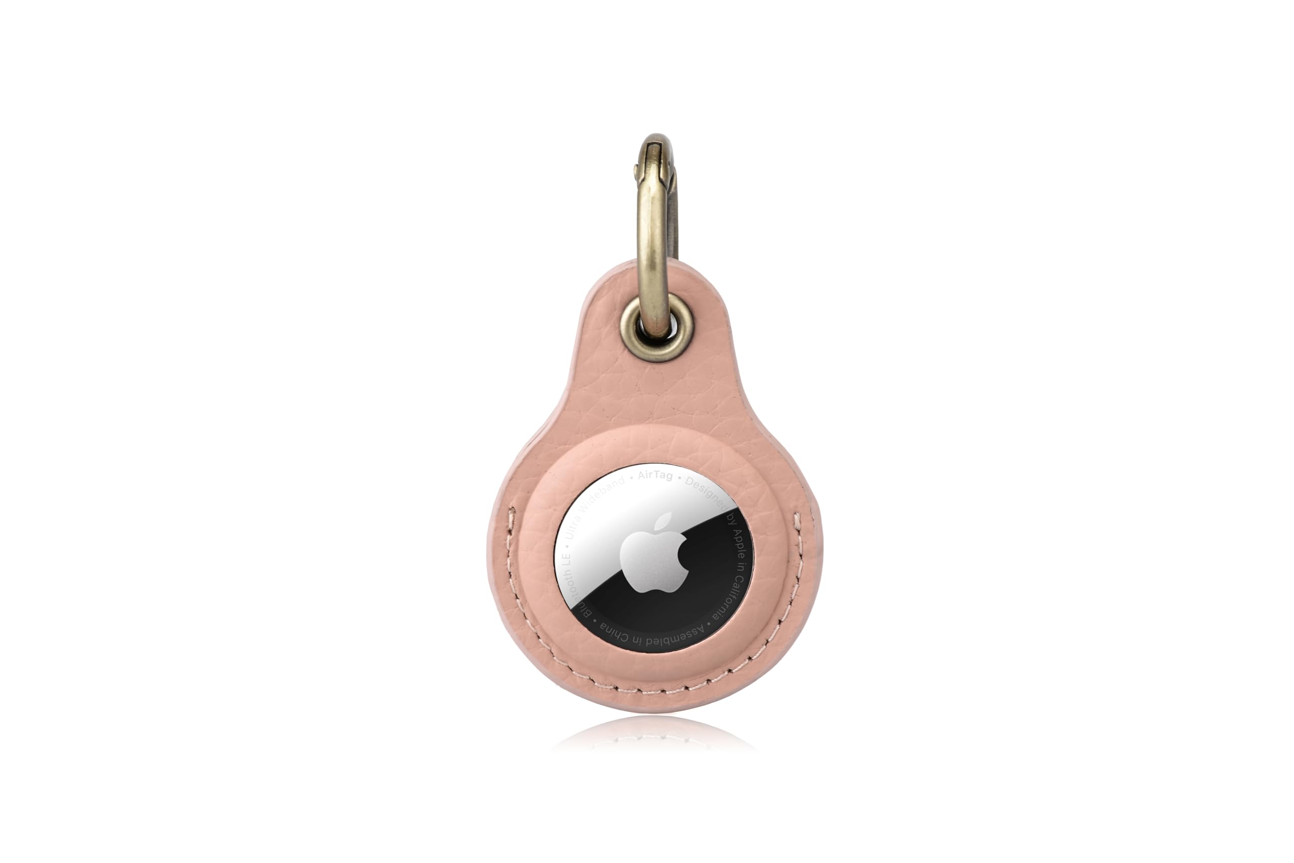 Genuine Leather AirTag Keychain with Brass Key Tags - Apple AirTag Holder for Luggage, GPS Tracker Case for Dogs & Key Organizer | Perfect for Travel, Pet Safety & Key Management (Pink)