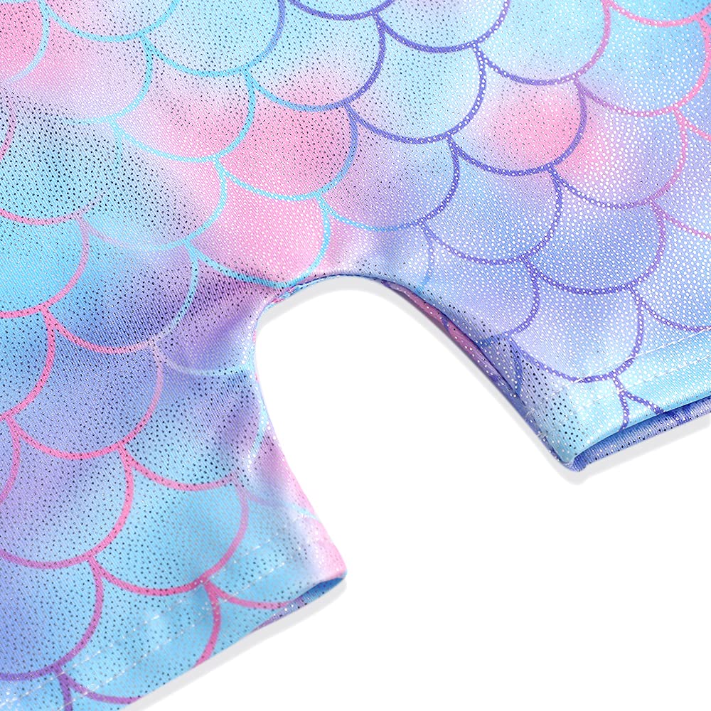 Girls Gymnastics Leotard - Toddler Dance Biketard with Mermaid & Unicorn Design - Shiny Rainbow, Blue & Hot Pink Athletic Dance Wear - Perfect for Ballet, Cheerleading & Performance Costumes