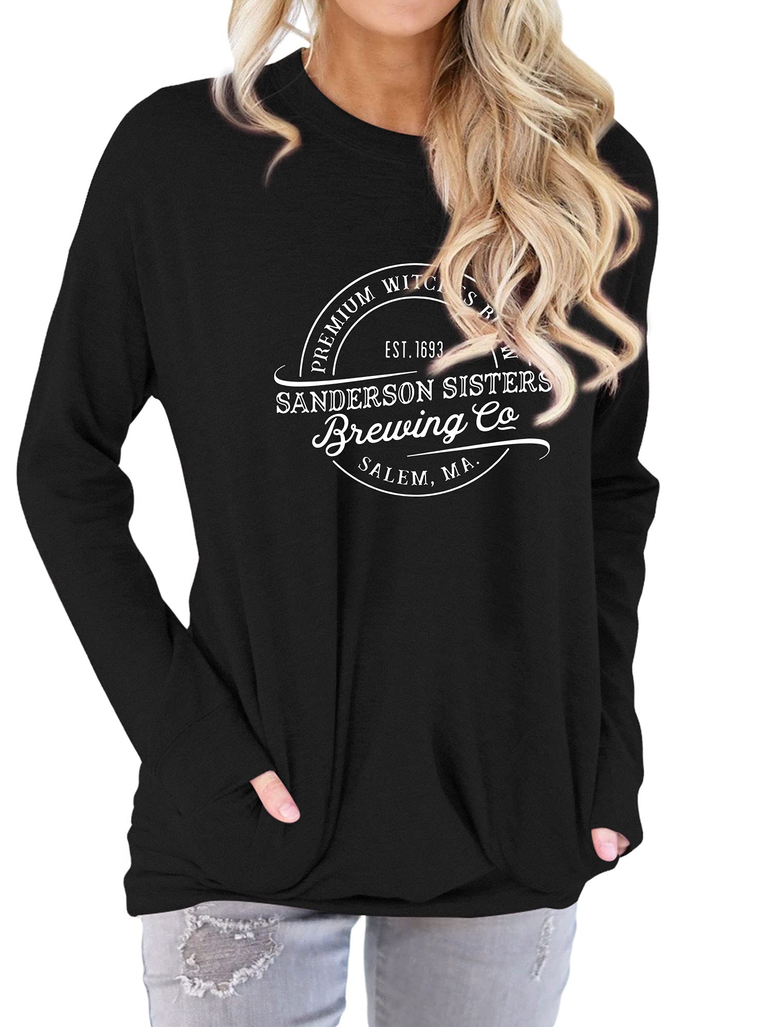 Nlife Women's Sanderson Sisters Brewing Co Premium Witches Brew Graphic Tee | Halloween Witch Costume T-Shirt | Casual Witchy Outfit for Women