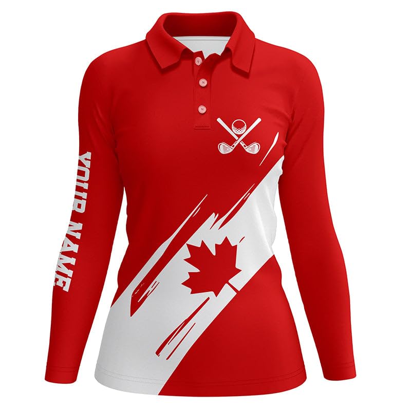 Women's Red Canada Maple Leaf Pattern Golf Polo Shirt - Custom Team Golf Tops & Sport Uniform for Patriotic Golfers | Perfect for Golf Tournaments, Team Events & Casual Wear