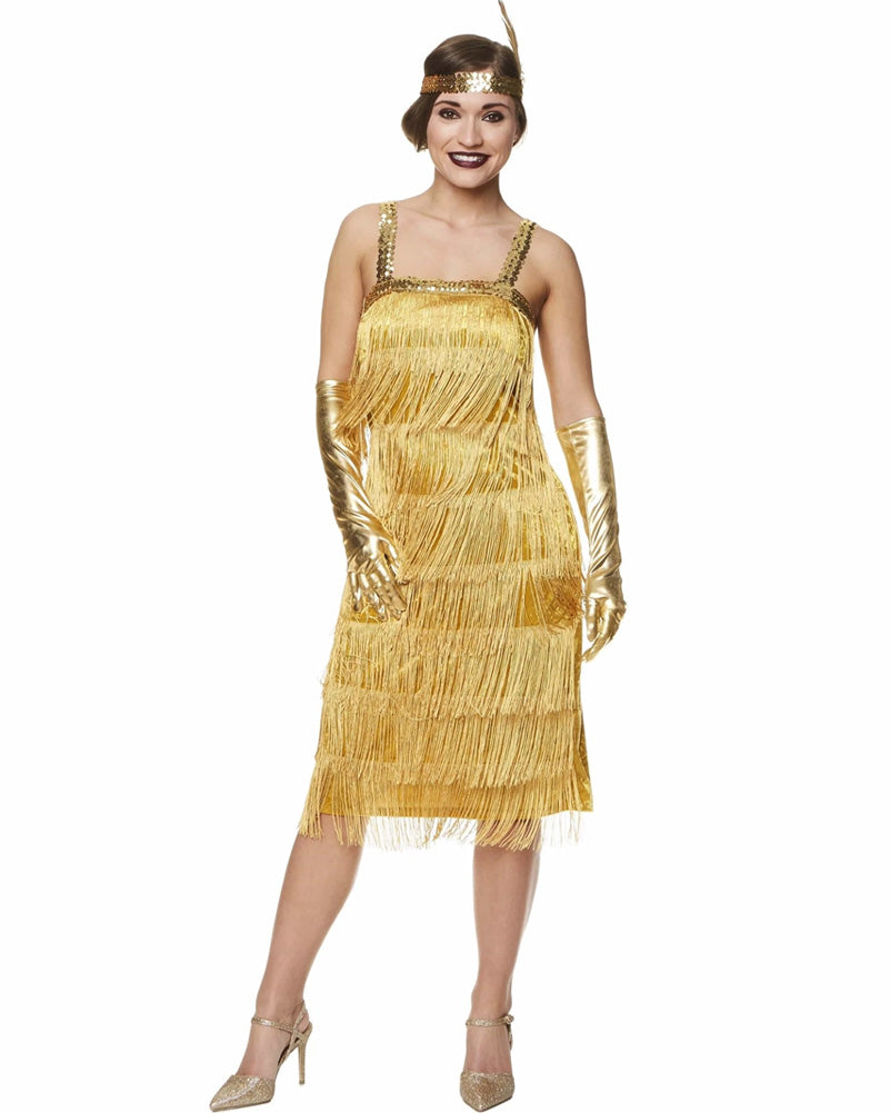 Vintage 1920s Gold Flapper Dress for Women - Roaring 20s Gatsby Party Costume - Perfect for Halloween, Themed Parties & Jazz Age Events