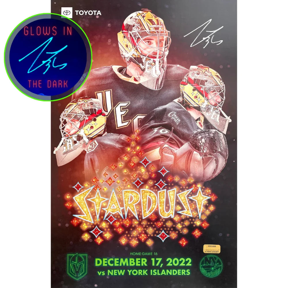 Logan Thompson Vegas Golden Knights Autographed 11x17 Glow Poster Photo - Signed Memorabilia for Hockey Fans, Man Cave & Sports Room Decor
