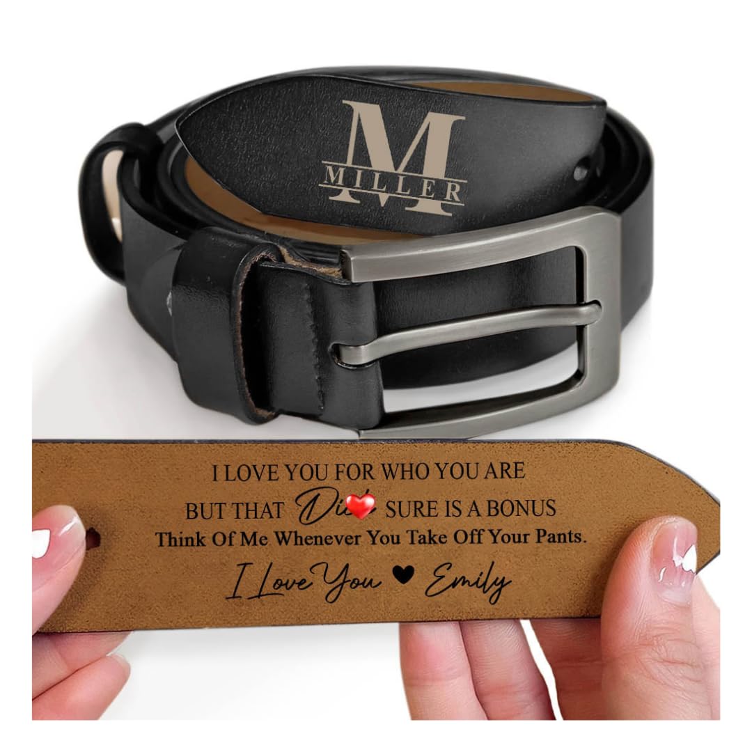 Personalized 2-Sided Engraved Leather Belt for Men - Custom Name Wide Black/Brown Belts - I Love You For Who You Are Belt - Unique Gift for Husband, Father's Day - Perfect for Weddings, Anniversaries & Special Occasions