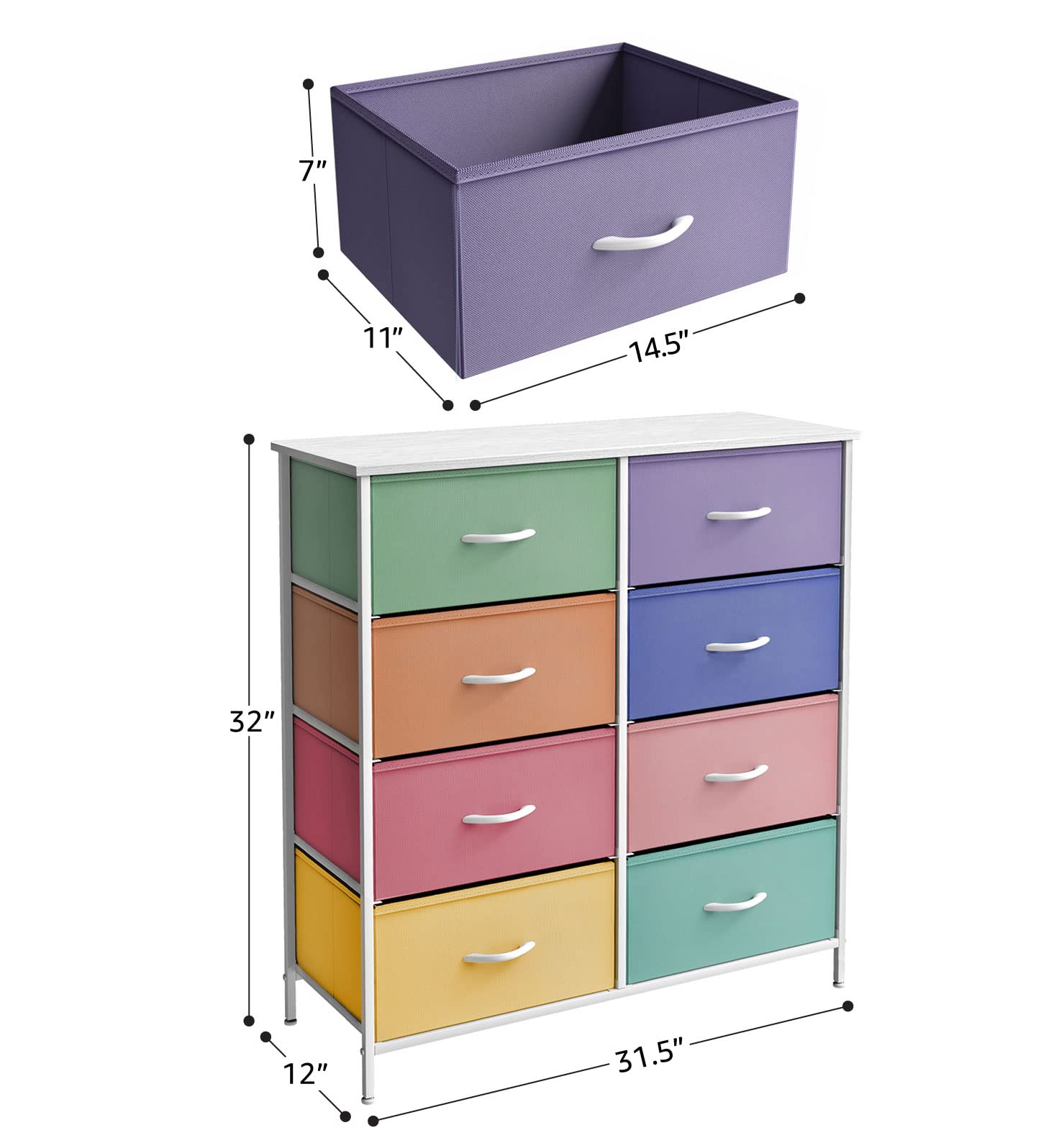 Sorbus 8-Drawer Kids Dresser with Steel Frame & Wood Top - Pastel Tie-Dye Fabric Bins Storage Organizer for Bedroom, Closet & Nursery - Perfect for Toys, Clothes & Baby Essentials Organization