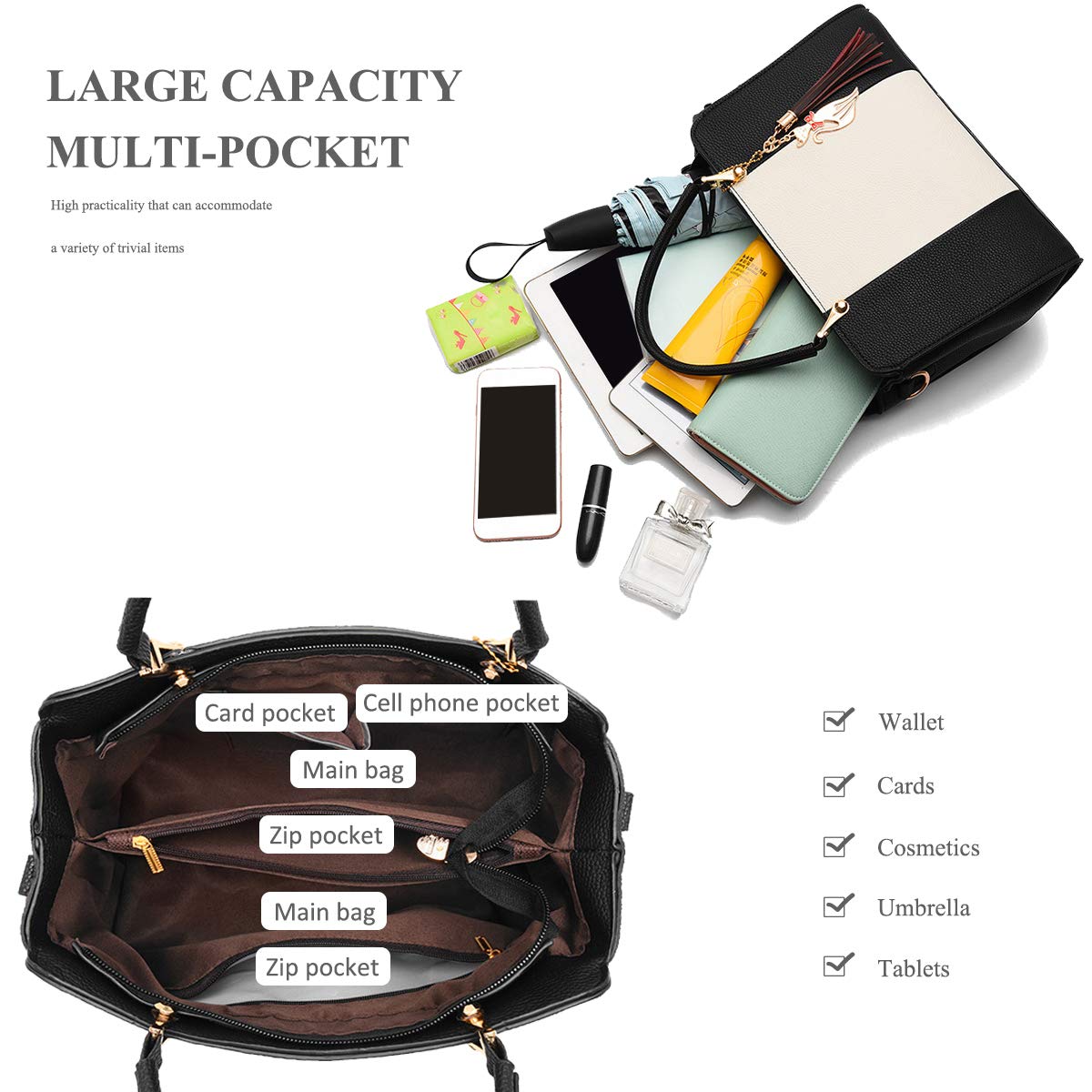NICOLE&DORIS Women's PU Leather Handbag with Tassel Pendant - Stylish Top Handle Shoulder Bag & Crossbody Tote for Ladies (Gray) | Perfect for Work, Travel, and Everyday Use